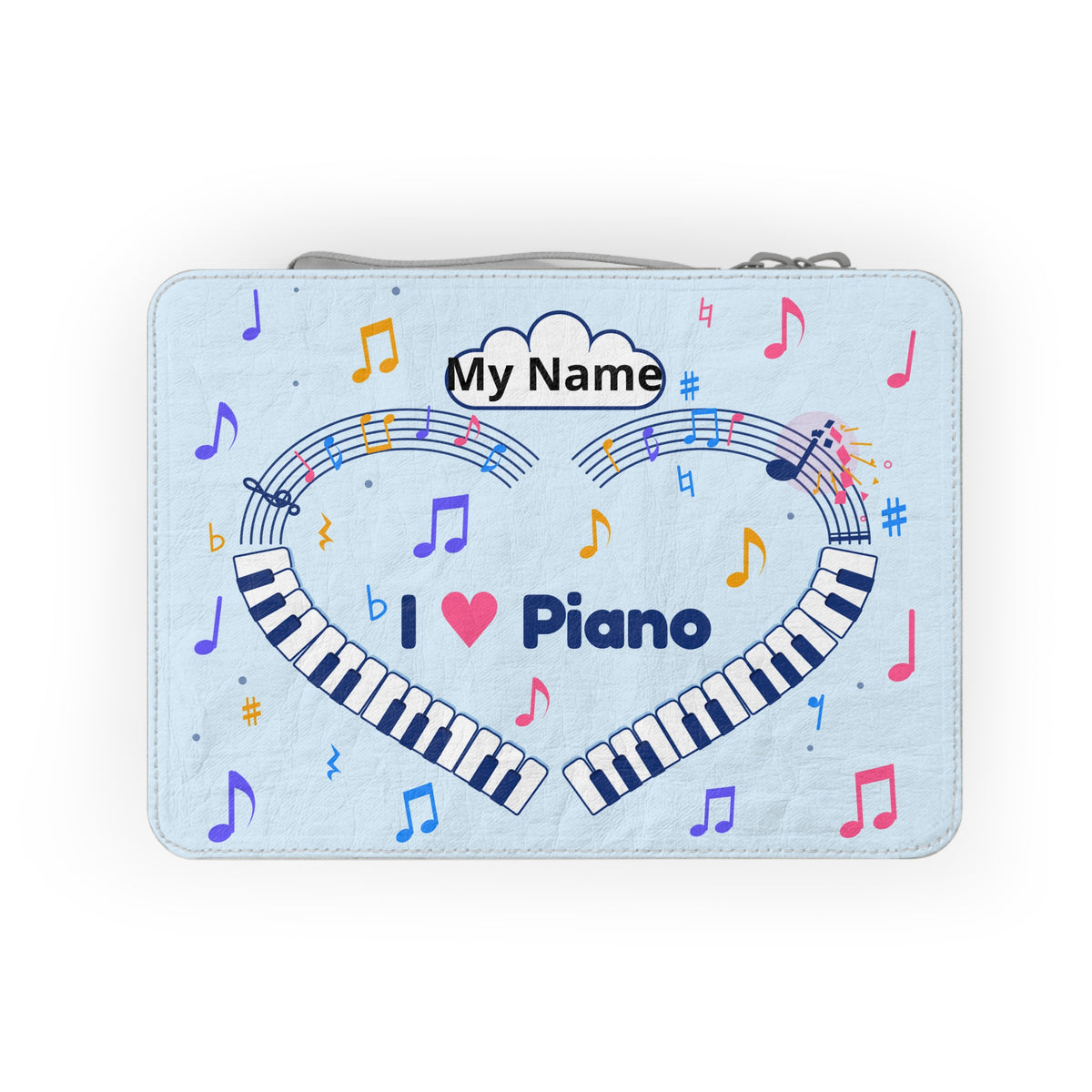 Music-themed Paper Lunch Bag: 'I love piano' heart - blue