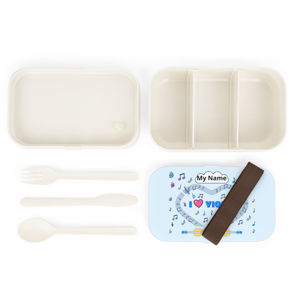 Music-themed Bento Lunch Box: 'I love violin' - blue