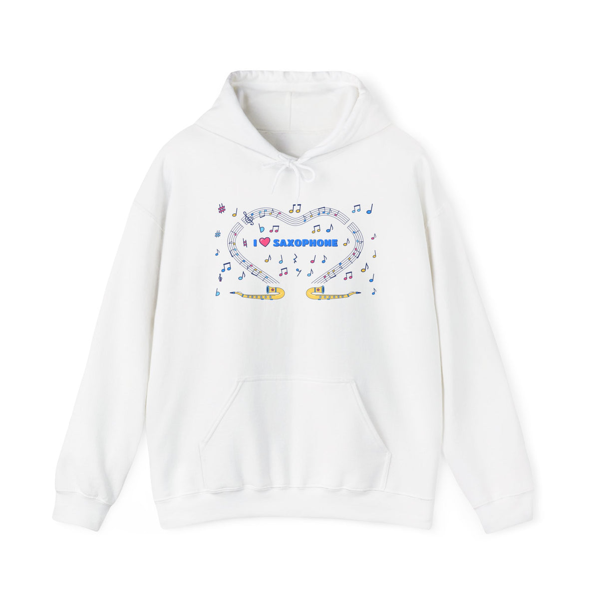 Music-themed Unisex Heavy Blend Hooded Sweatshirt: 'I love saxophone' - blue