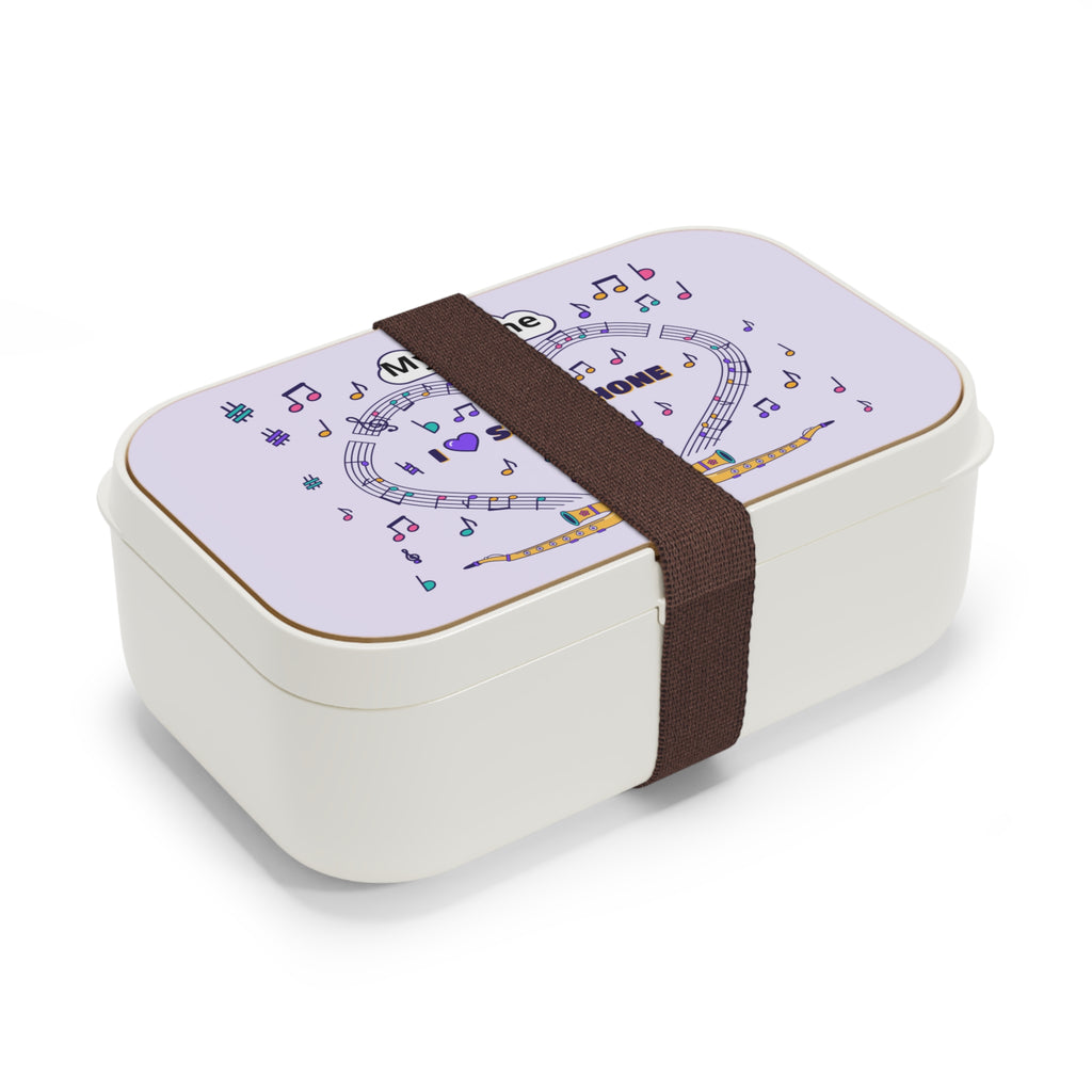 Music-themed Bento Lunch Box: 'I love saxophone' - violet