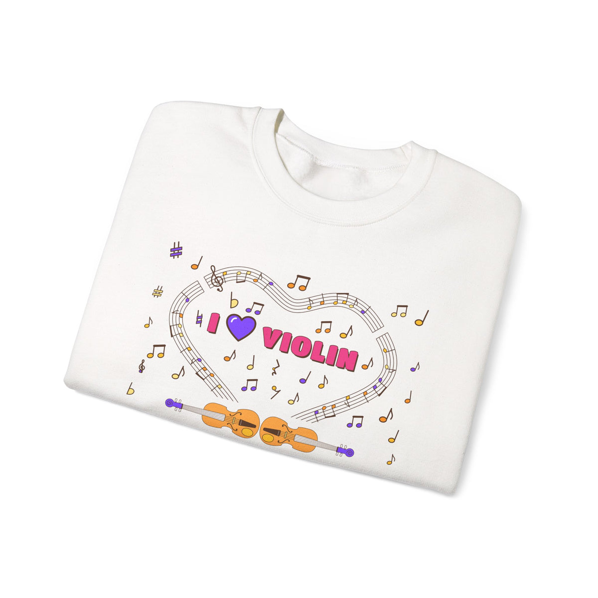 Music-themed Unisex Heavy Blend Crewneck Sweatshirt: 'I love violin' - pink