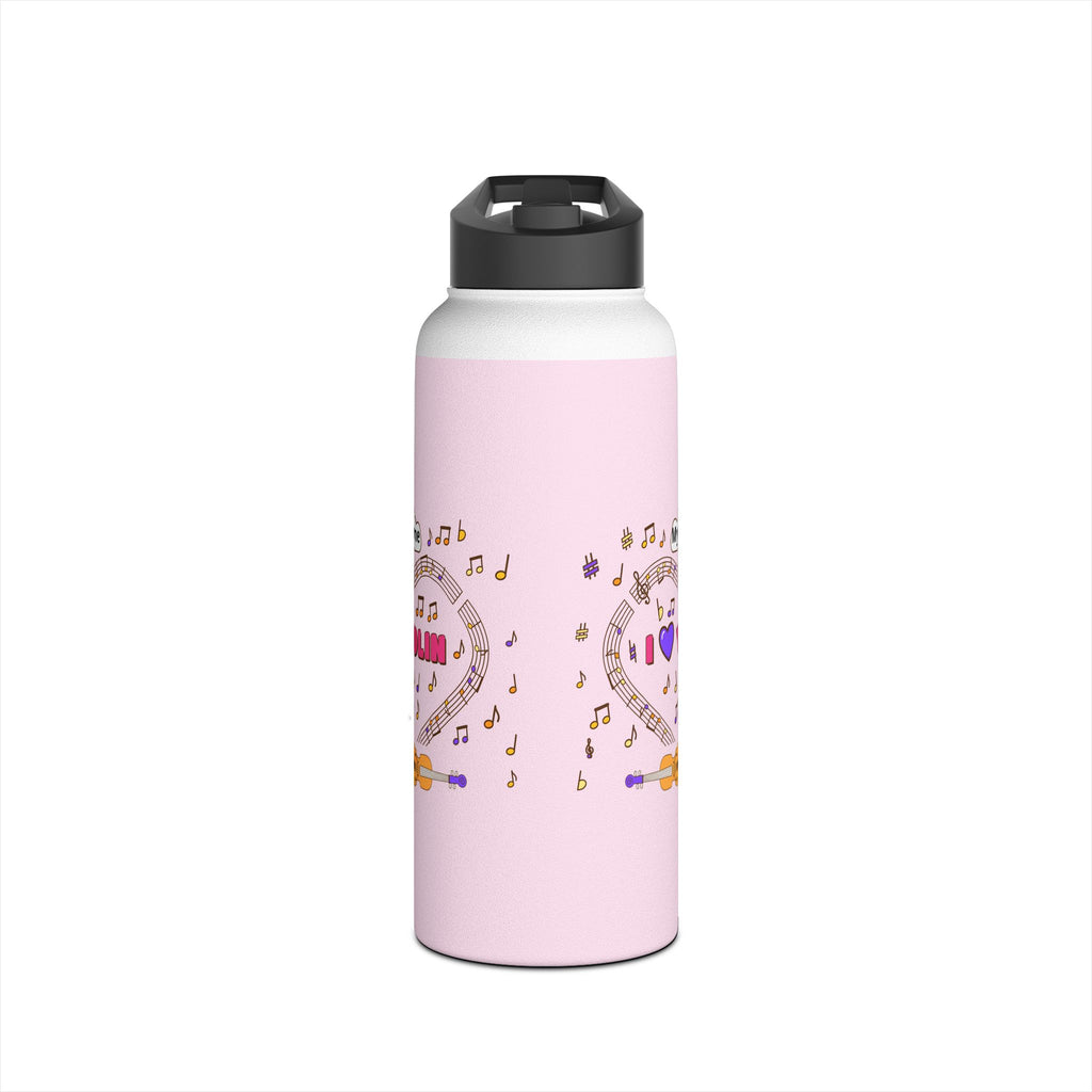 Music-themed Stainless Steel Water Bottle, Standard Lid: 'I love violin' - pink