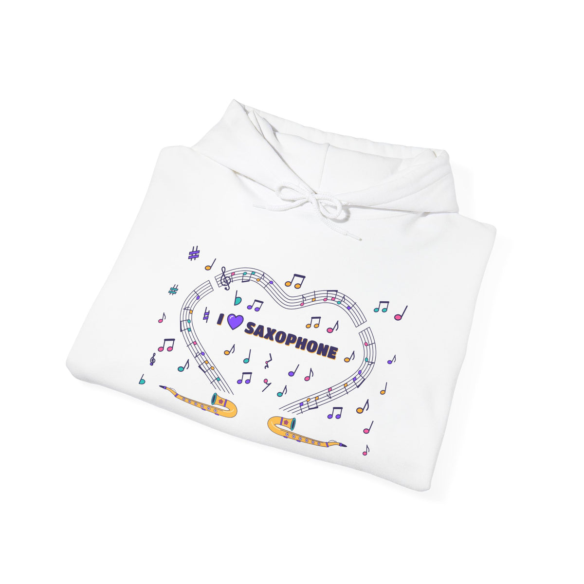 Music-themed Unisex Heavy Blend Hooded Sweatshirt: 'I love saxophone' - violet