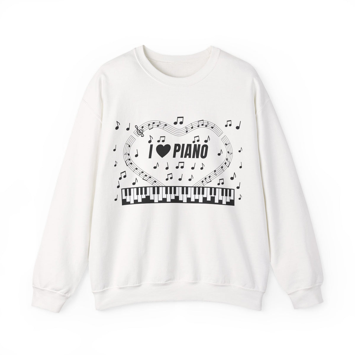 Music-themed Unisex Heavy Blend Crewneck Sweatshirt: 'I love piano' - black on white