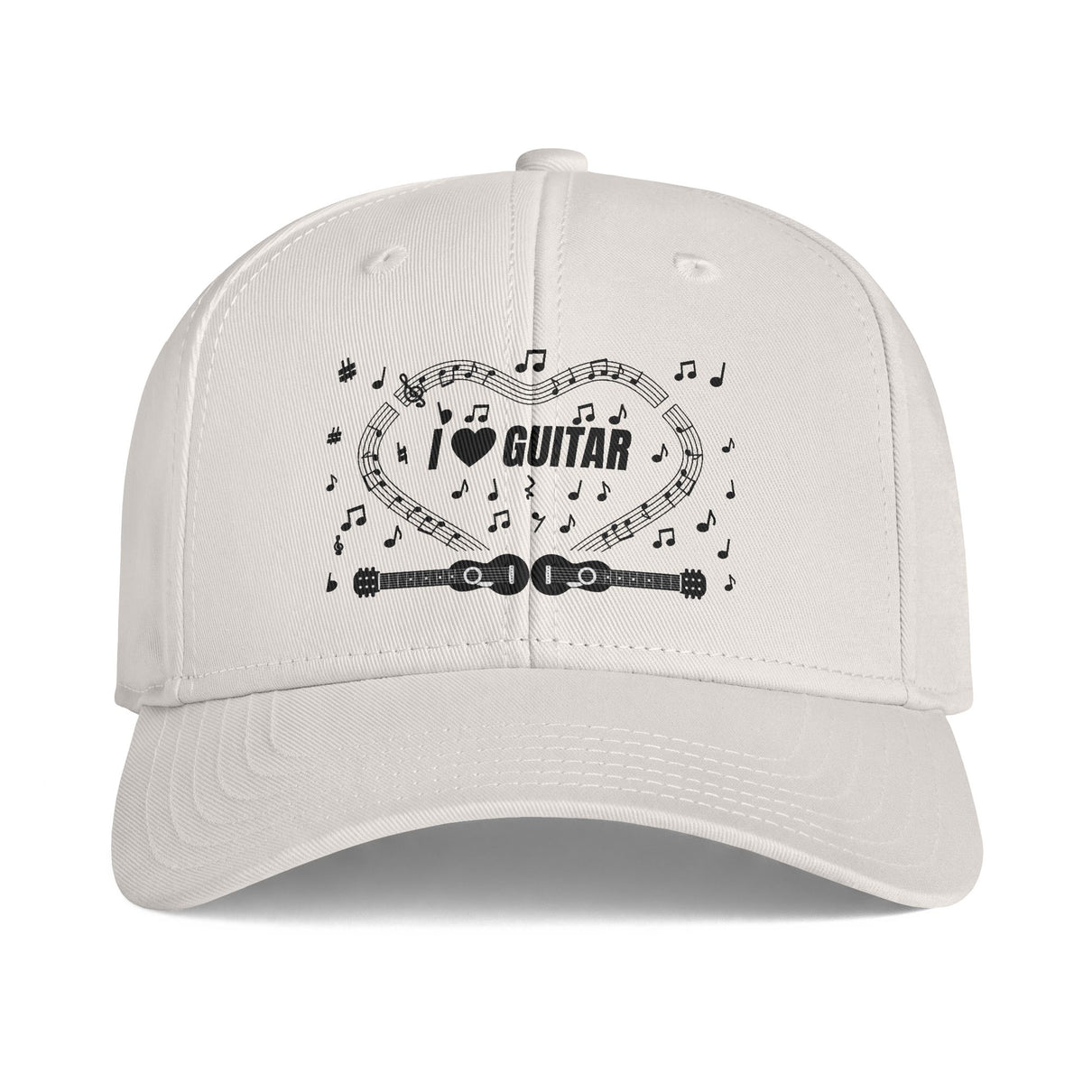 Music-themed Icon Cap: 'I love guitar' - black on white