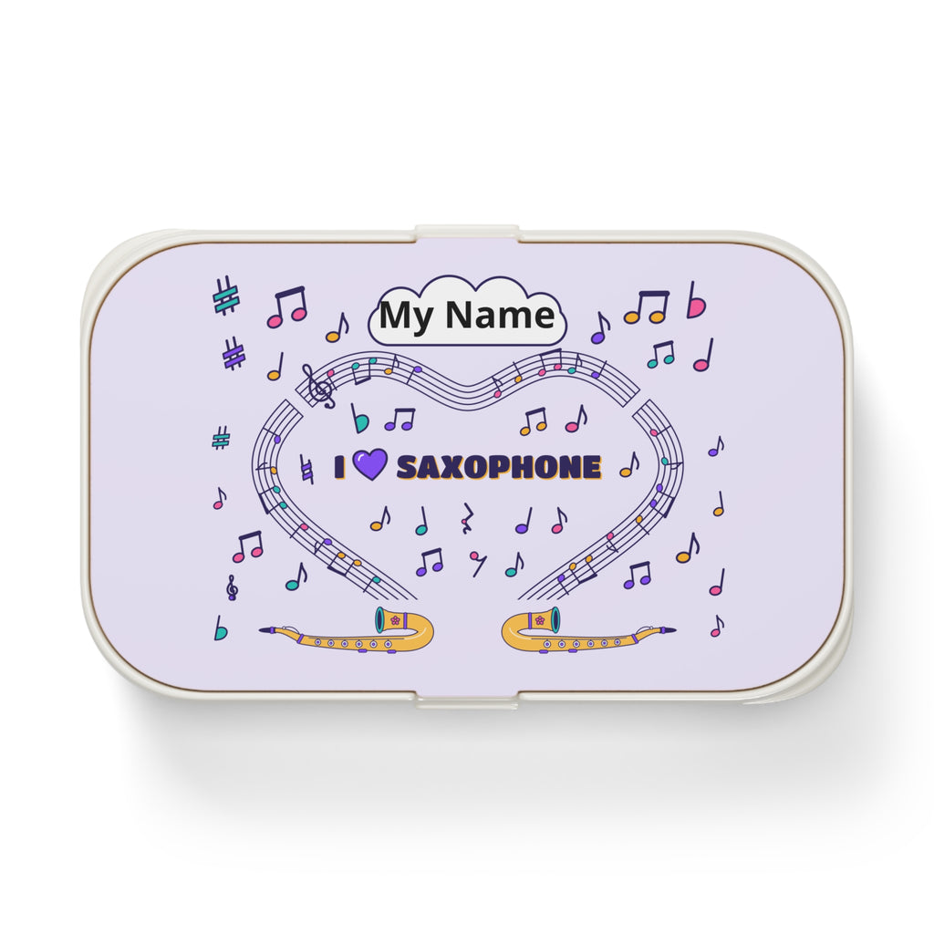 Music-themed Bento Lunch Box: 'I love saxophone' - violet