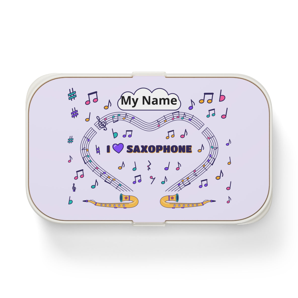 Music-themed Bento Lunch Box: 'I love saxophone' - violet