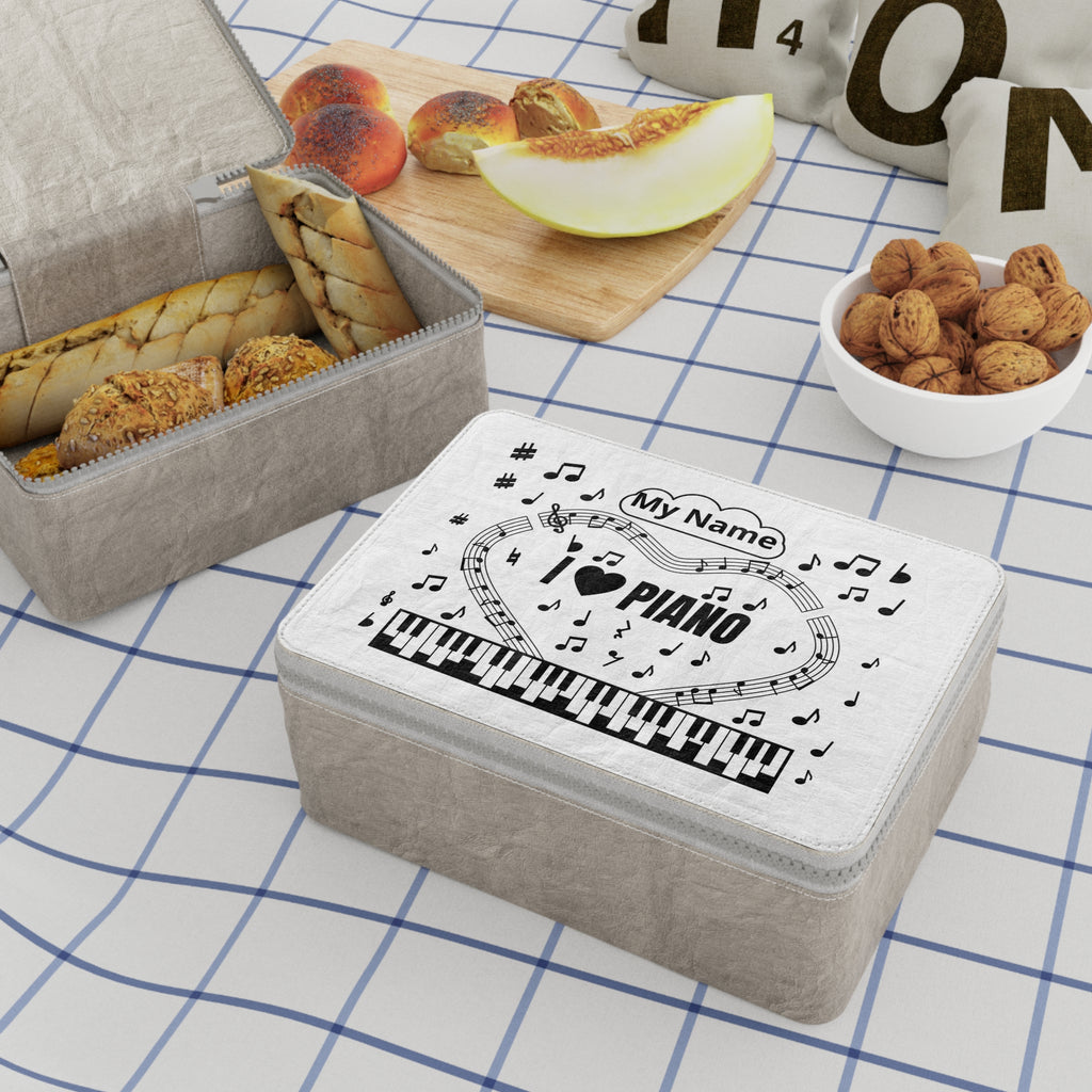Music-themed Paper Lunch Bag: 'I love piano' - black on white
