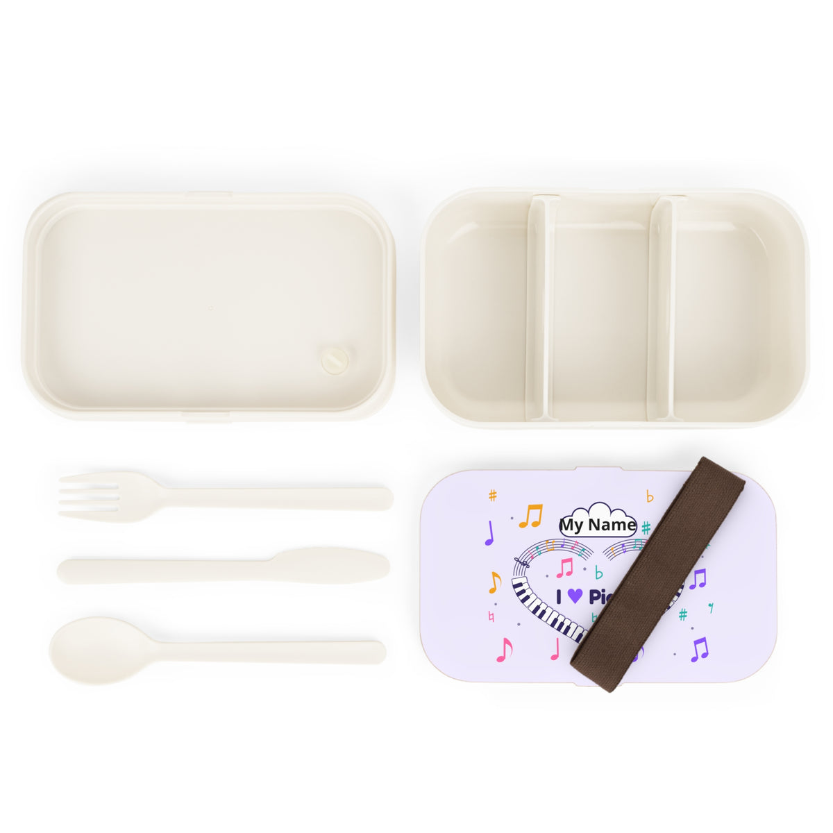 Music-themed Bento Lunch Box: 'I love piano' heart - violet