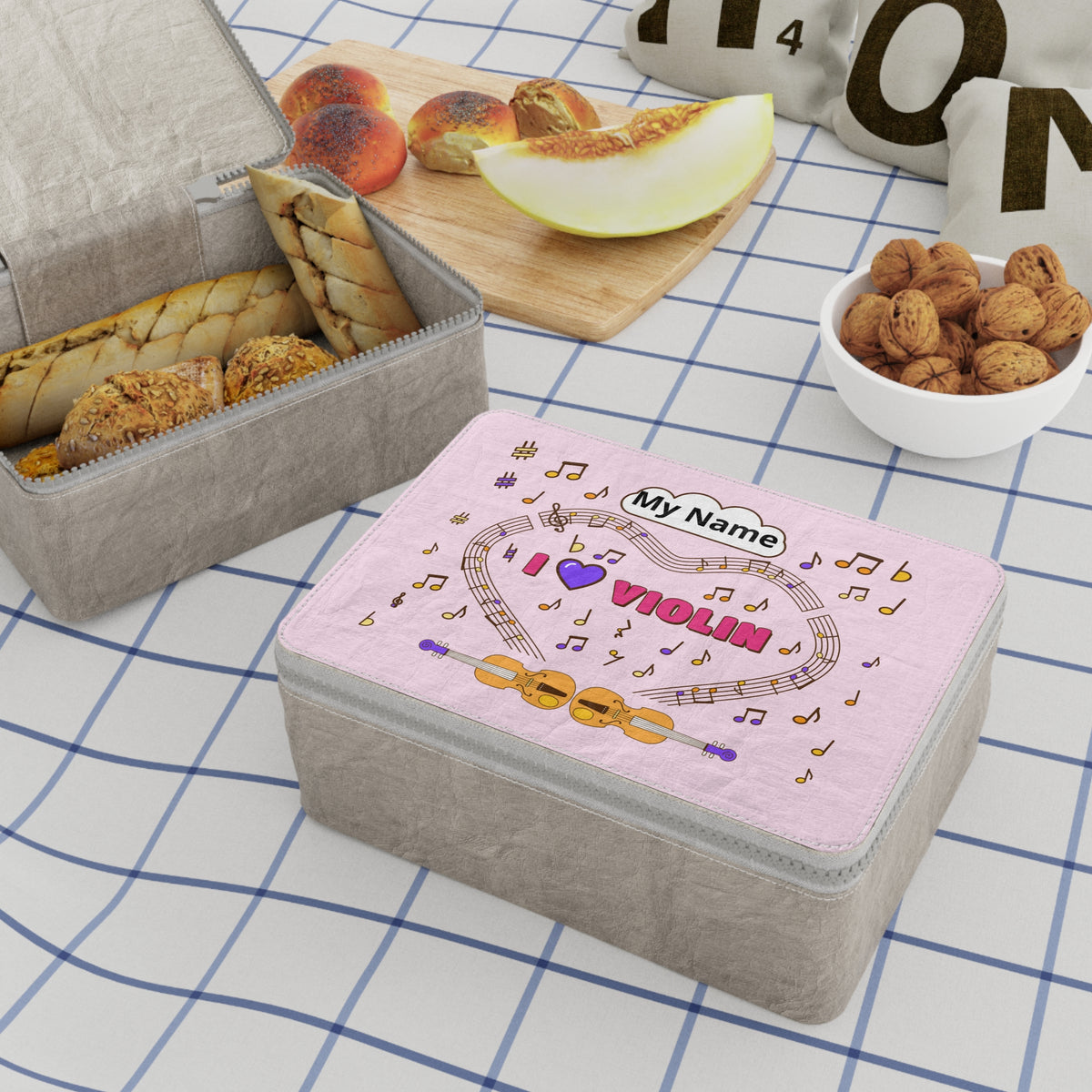 Music-themed Paper Lunch Bag: 'I love violin' - pink
