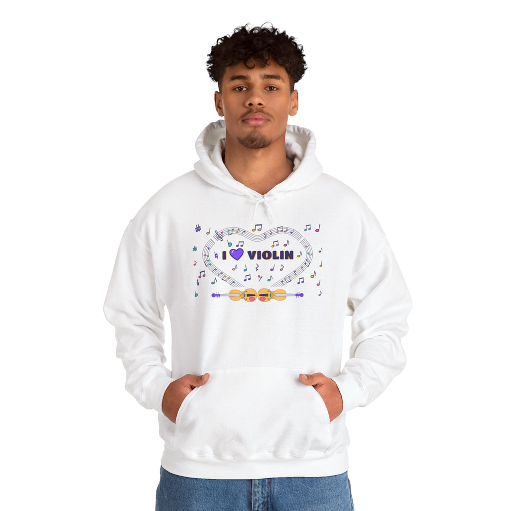 Music-themed Unisex Heavy Blend Hooded Sweatshirt: 'I love violin' - violet