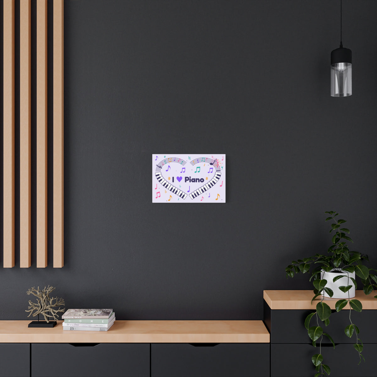 Music-themed Classic Canvas: 'I love piano' heart - violet