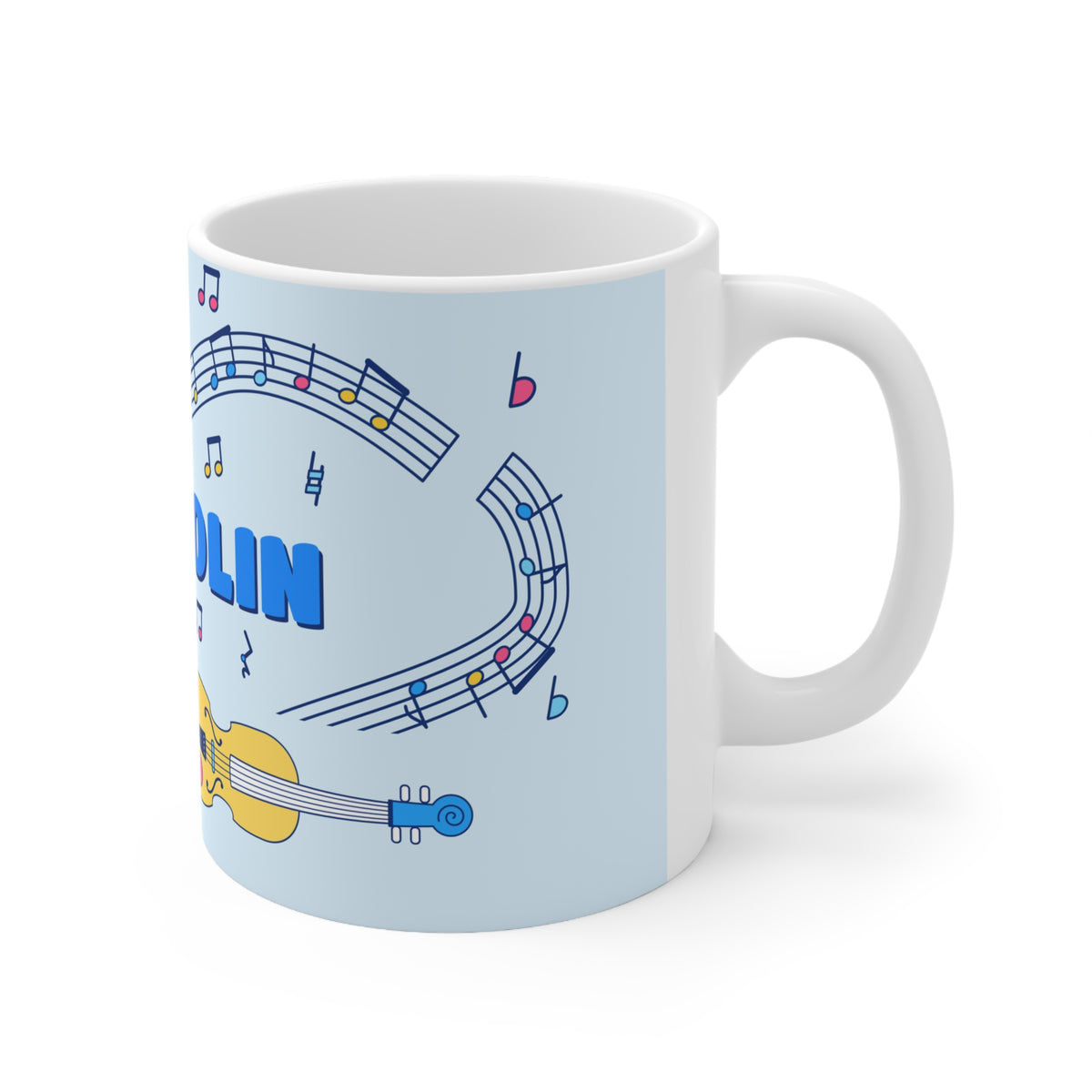 Music-themed Ceramic Mug, 11oz, 15oz: 'I love violin' - blue