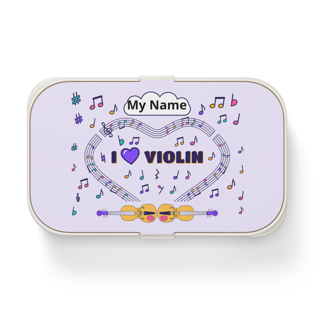 Music-themed Bento Lunch Box: 'I love violin' - violet