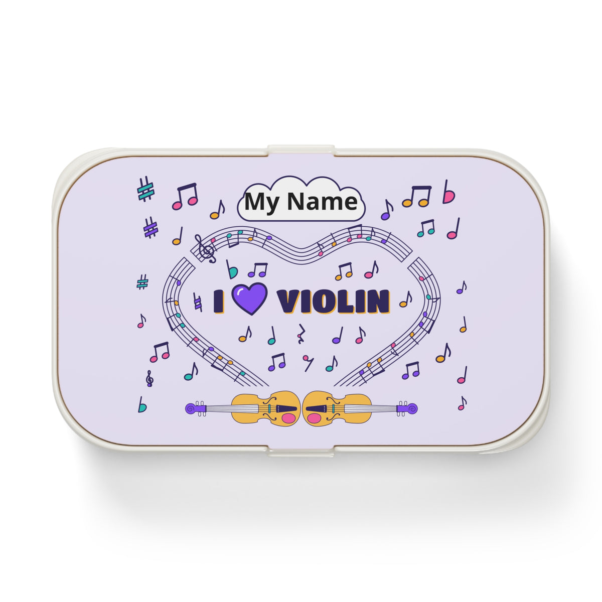 Music-themed Bento Lunch Box: 'I love violin' - violet