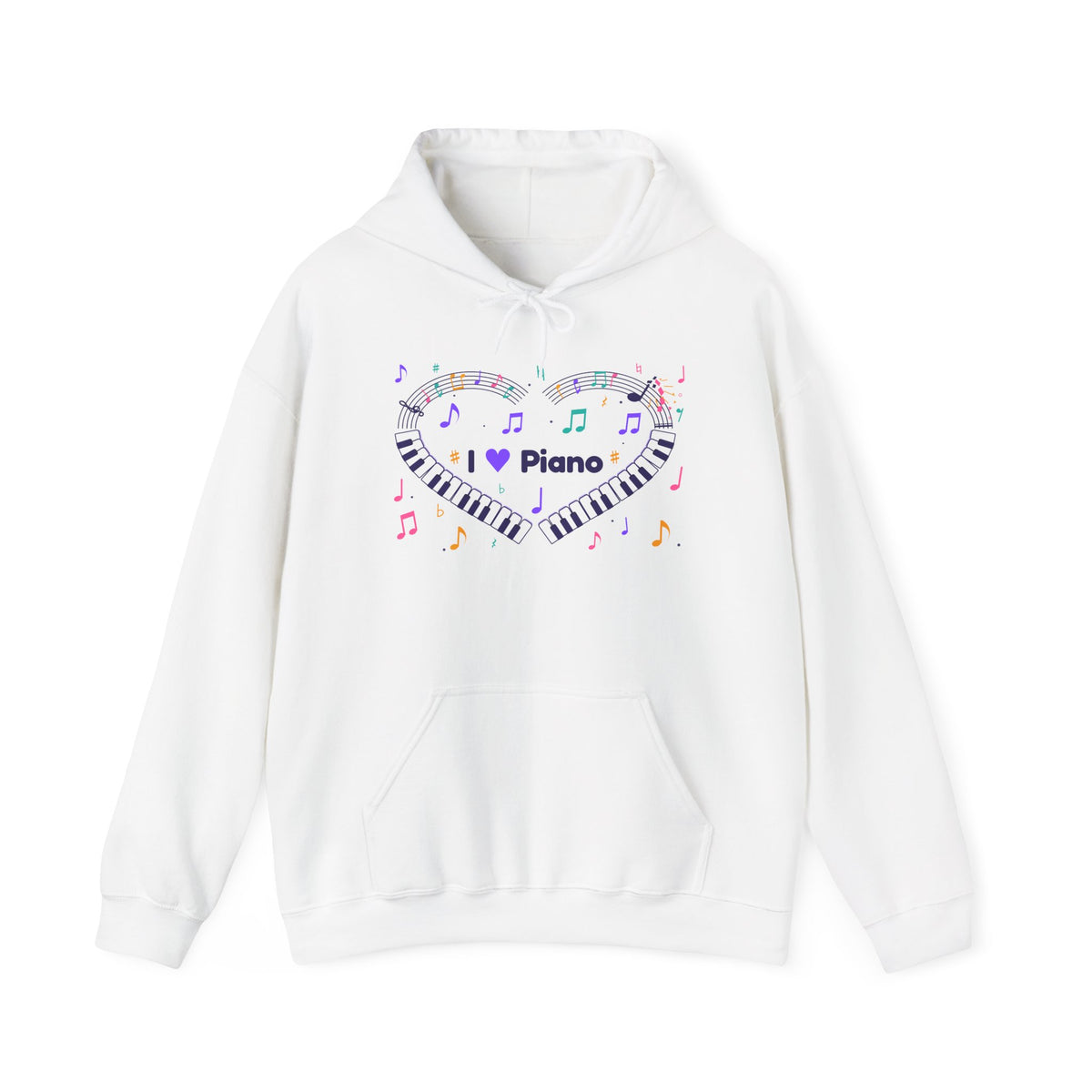 Music-themed Unisex Heavy Blend Hooded Sweatshirt: 'I love piano' heart - violet