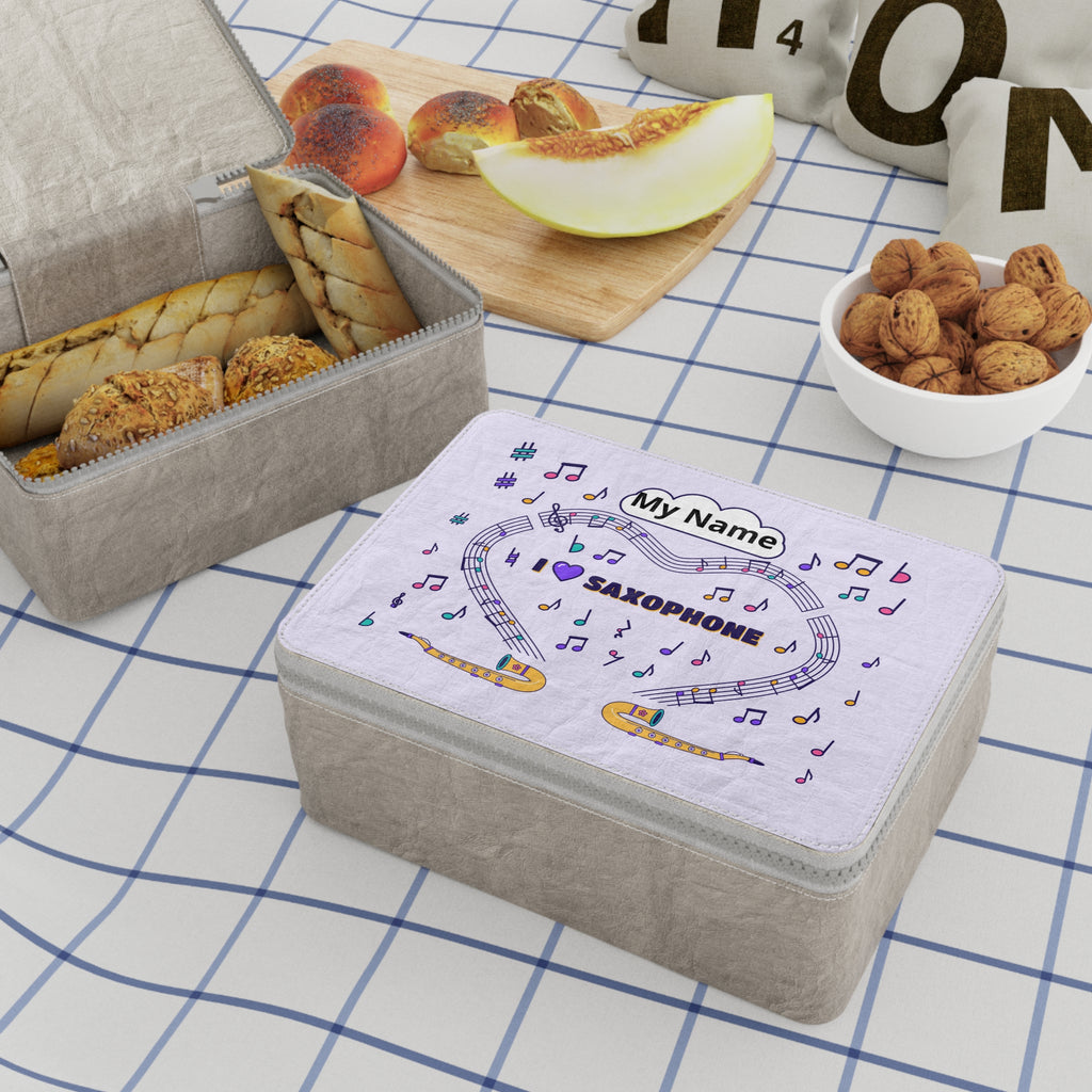 Music-themed Paper Lunch Bag: 'I love saxophone' - violet