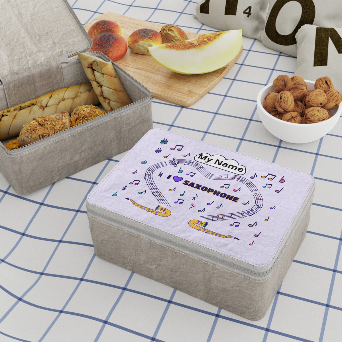Music-themed Paper Lunch Bag: 'I love saxophone' - violet