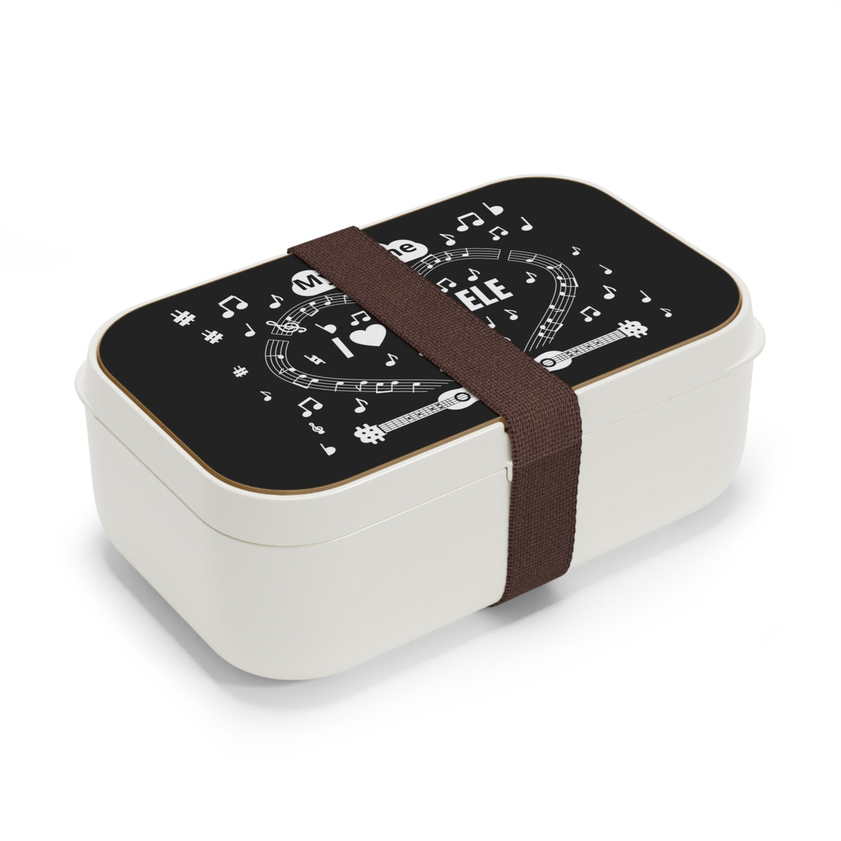Music-themed Bento Lunch Box: 'I love ukulele' - black & white