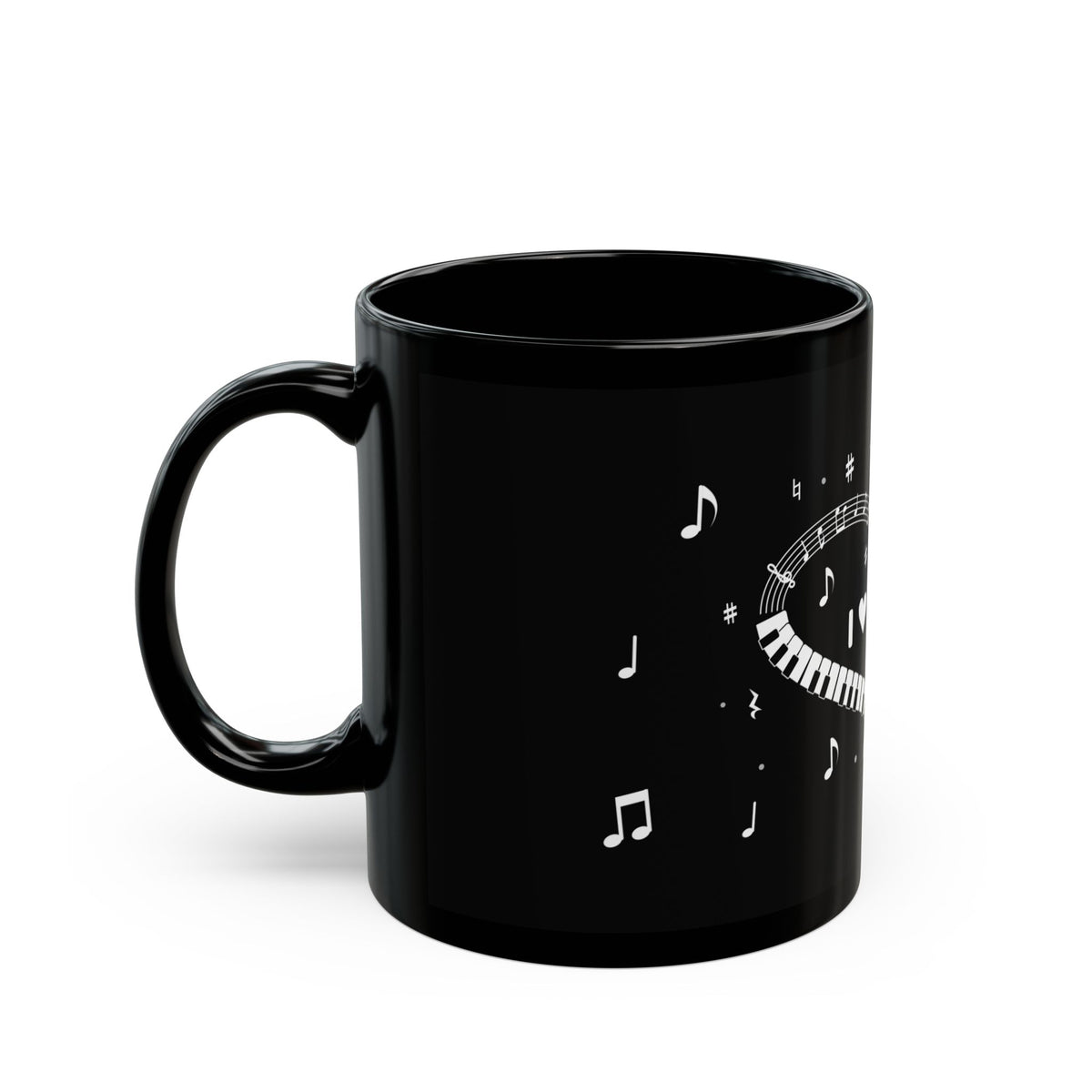 Music-themed Black Mug (11oz, 15oz): 'I love piano' heart - black & white