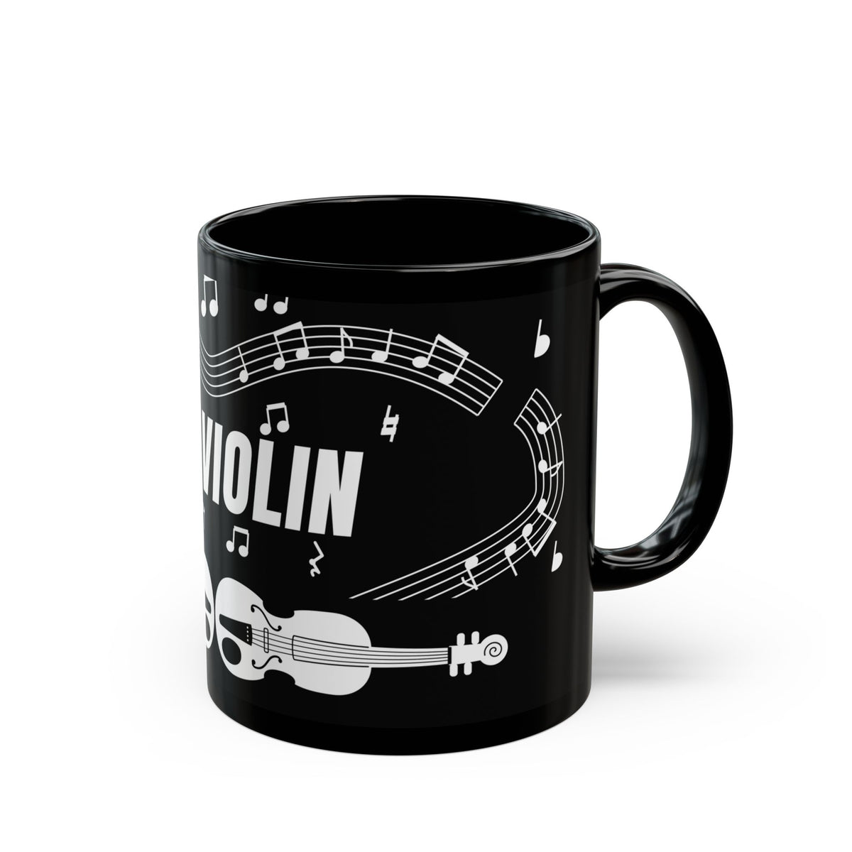 Music-themed Black Mug (11oz, 15oz): 'I love violin' - black & white