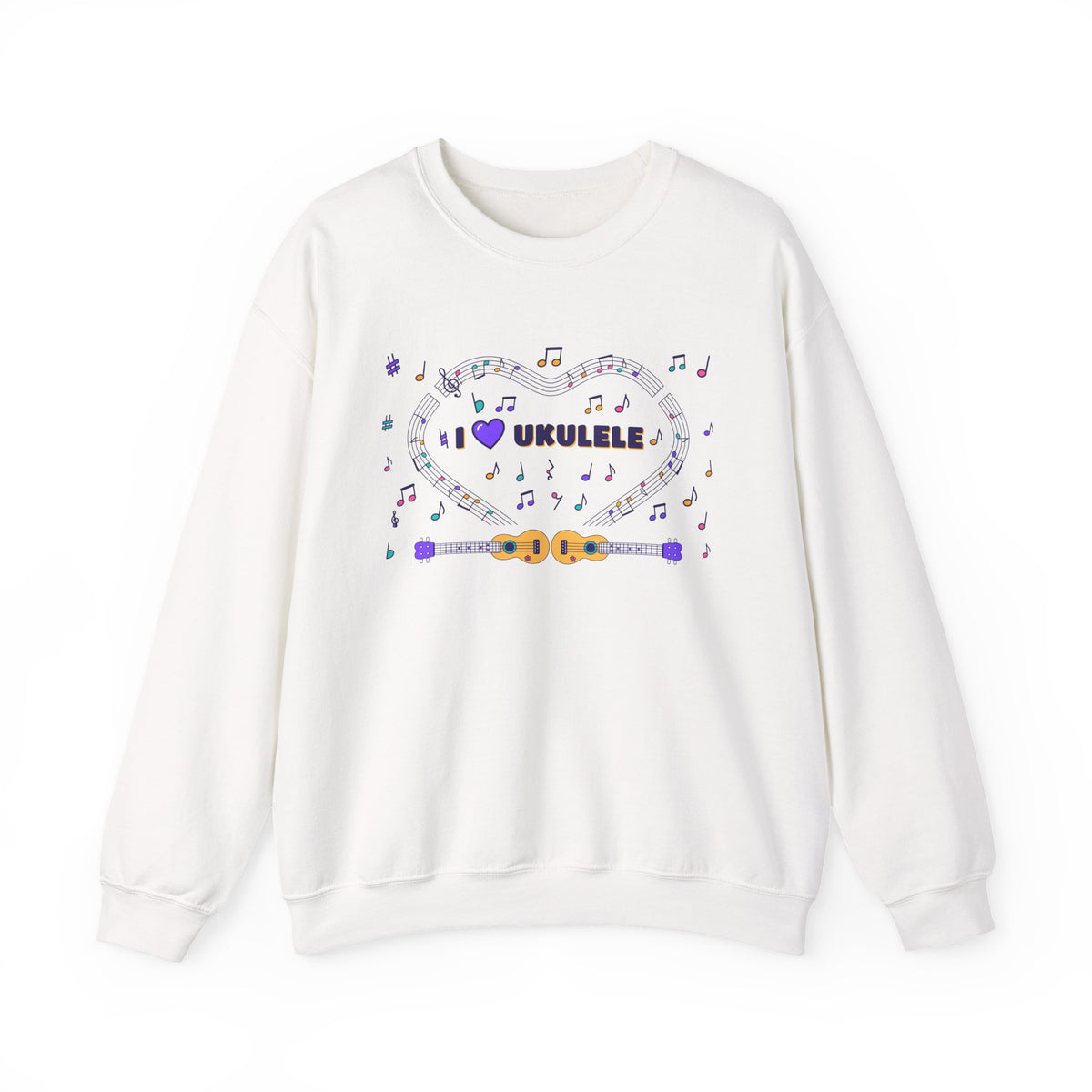 Music-themed Unisex Heavy Blend Crewneck Sweatshirt: 'I love ukulele' - violet