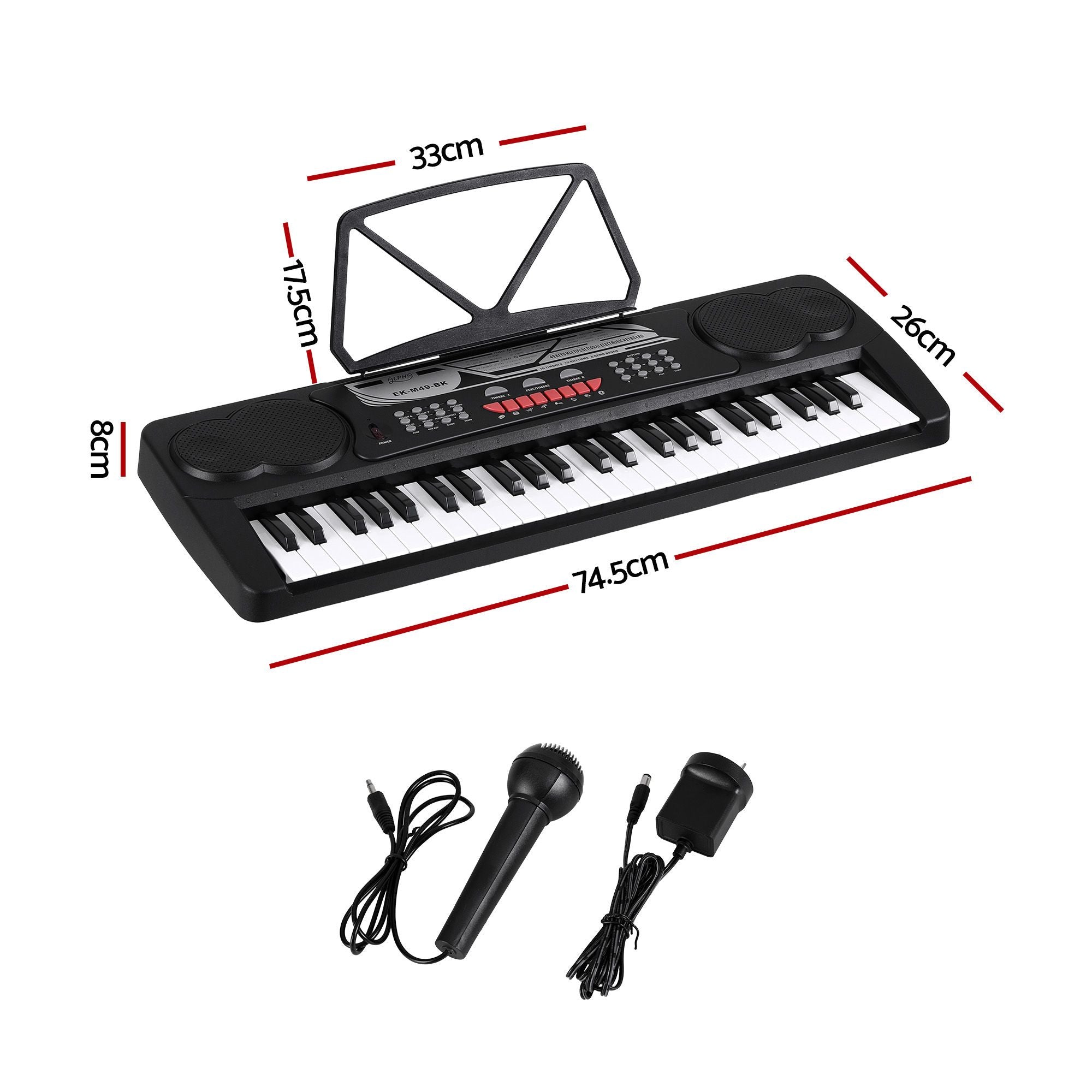 Alpha 49 Key Electronic Keyboard Portable Digital Piano Musical Instrument Black