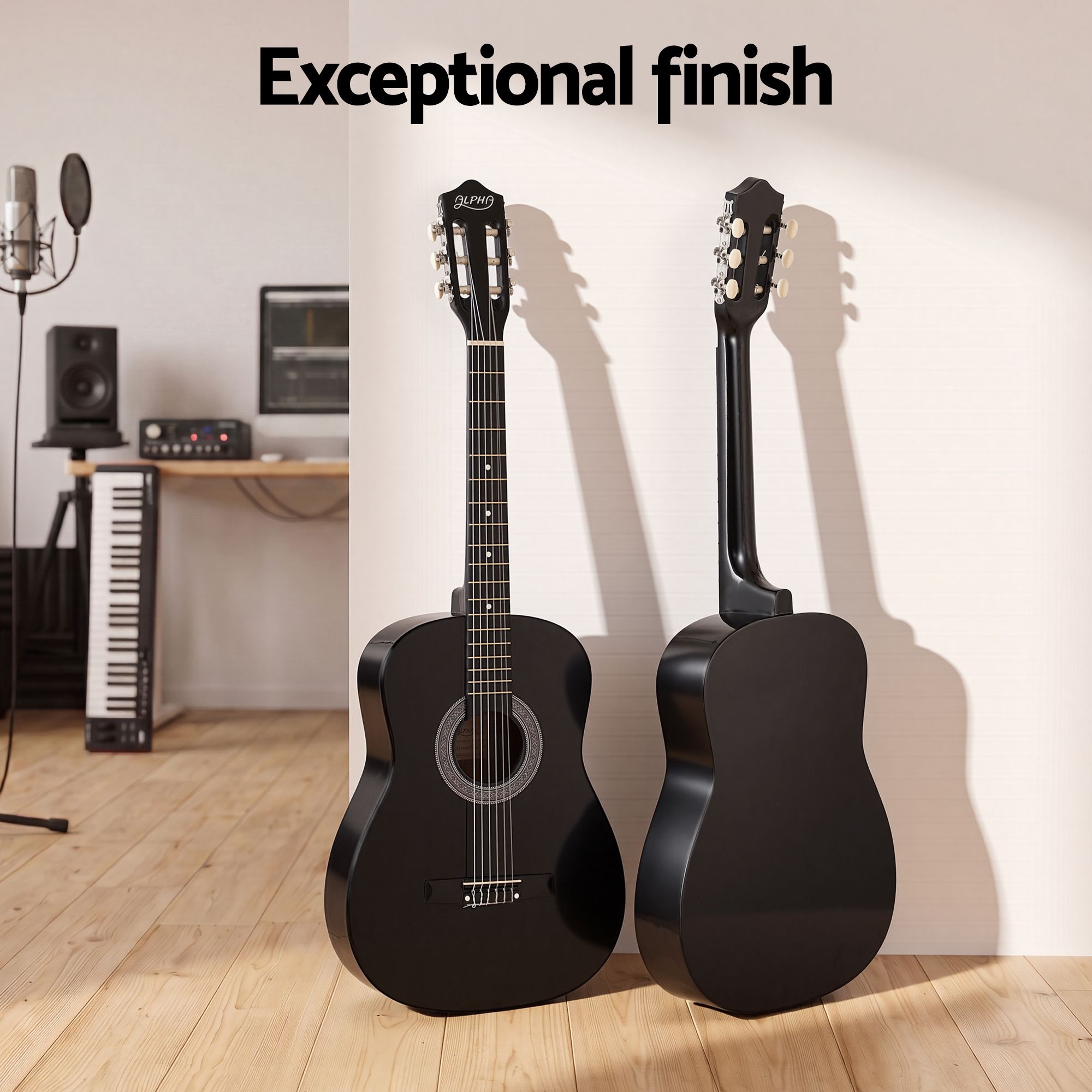 Alpha 38 Inch Acoustic Guitar Full Size Classical Cutaway Nylon String Black