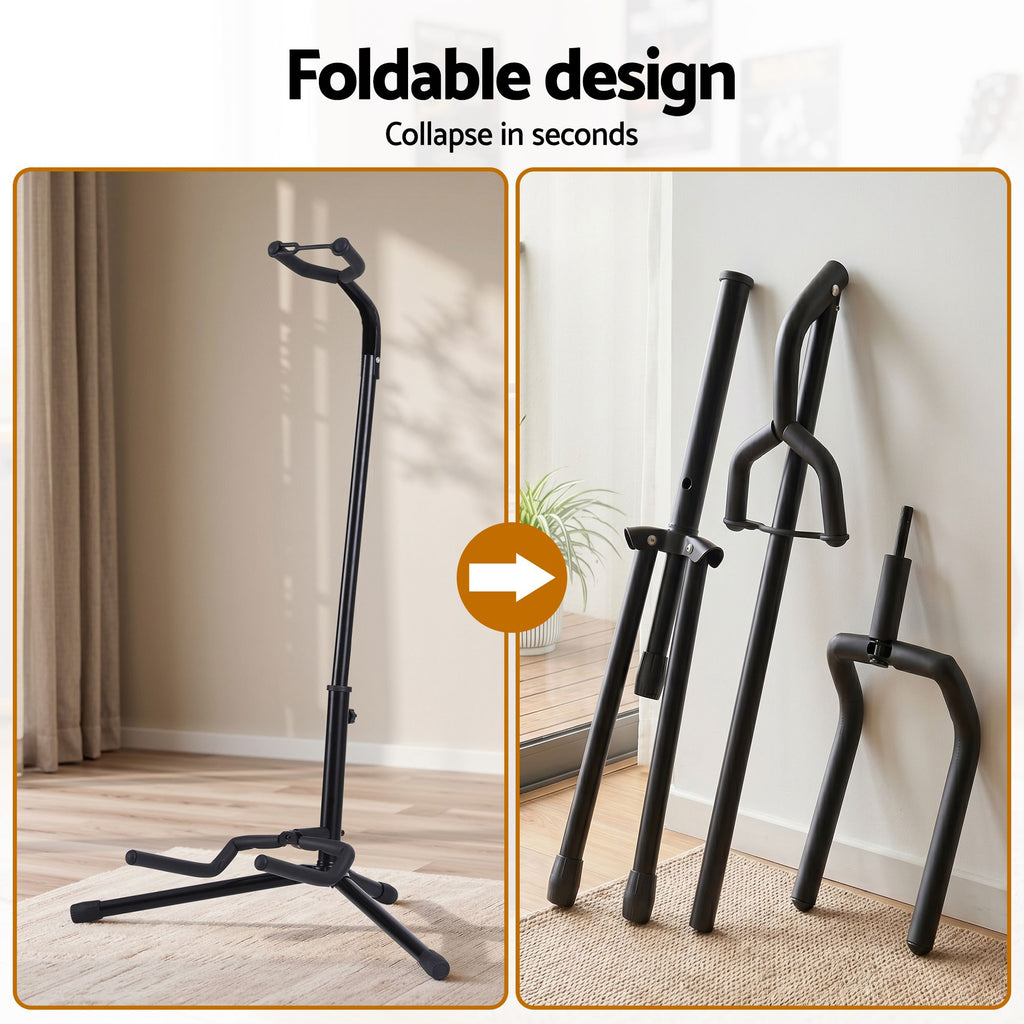 Alpha Iron Adjustable Guitar Stand Folding Instrument Holder Acoustic Bass Rack Black