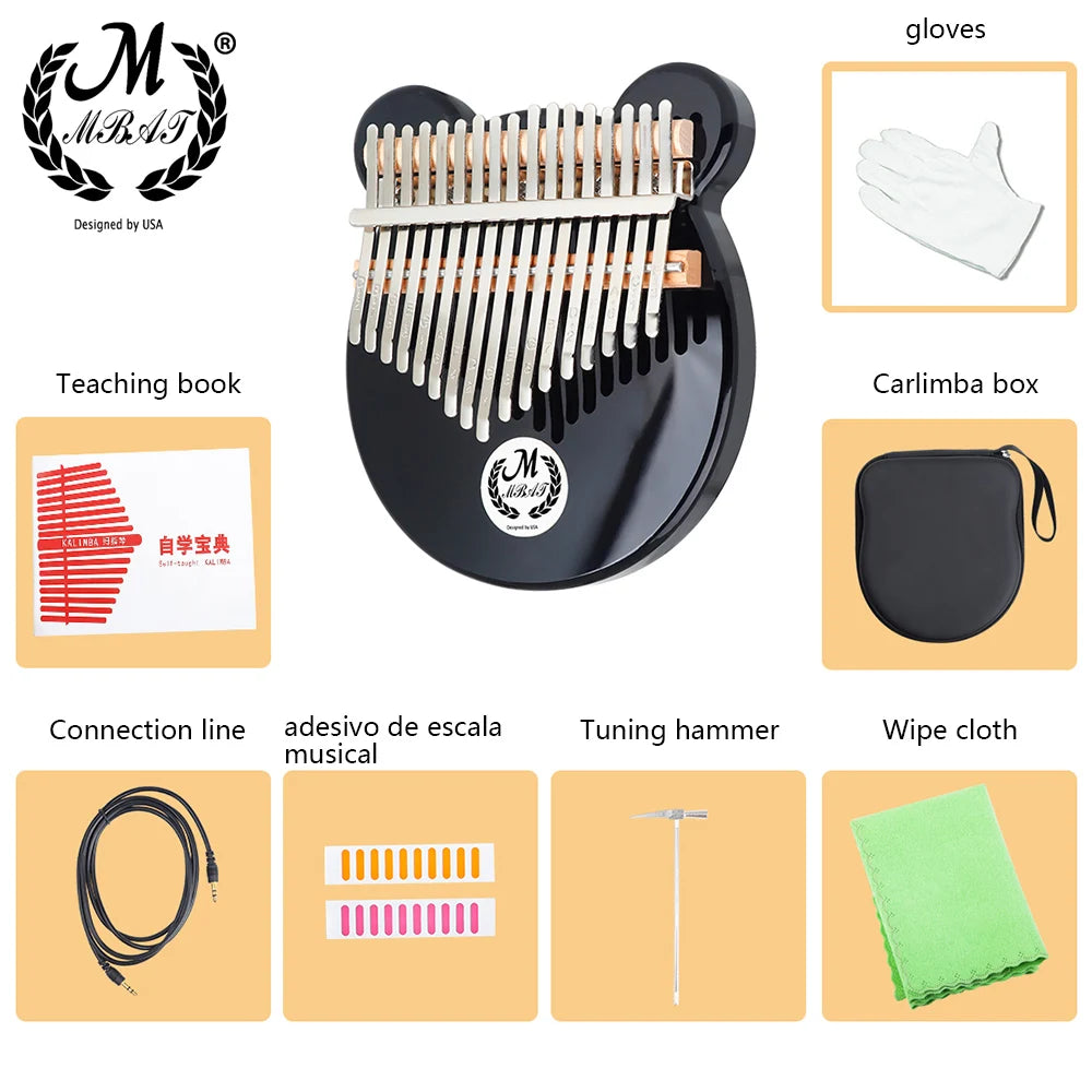 M MBAT 17 Key Acrylic Kalimba Thumb Piano Musical Instrument Gift Transparent Crystal Cartoon Bear Design Connectable Speakers
