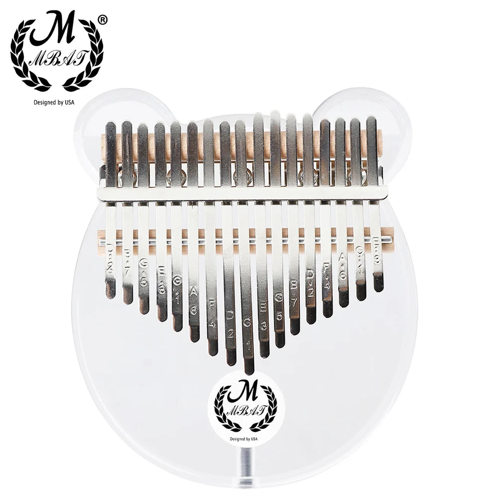 M MBAT 17 Key Acrylic Kalimba Thumb Piano Musical Instrument Gift Transparent Crystal Cartoon Bear Design Connectable Speakers