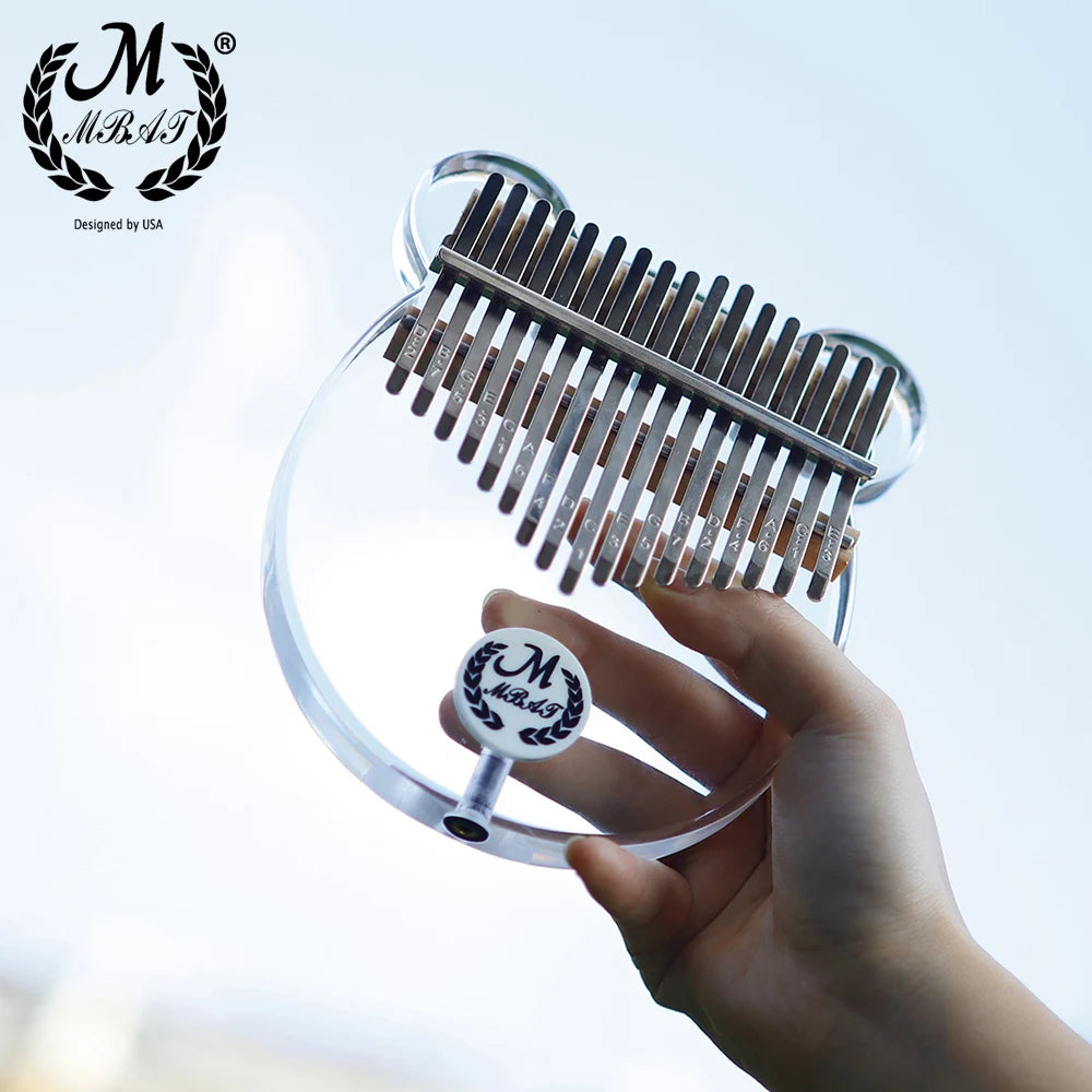 M MBAT 17 Key Acrylic Kalimba Thumb Piano Musical Instrument Gift Transparent Crystal Cartoon Bear Design Connectable Speakers