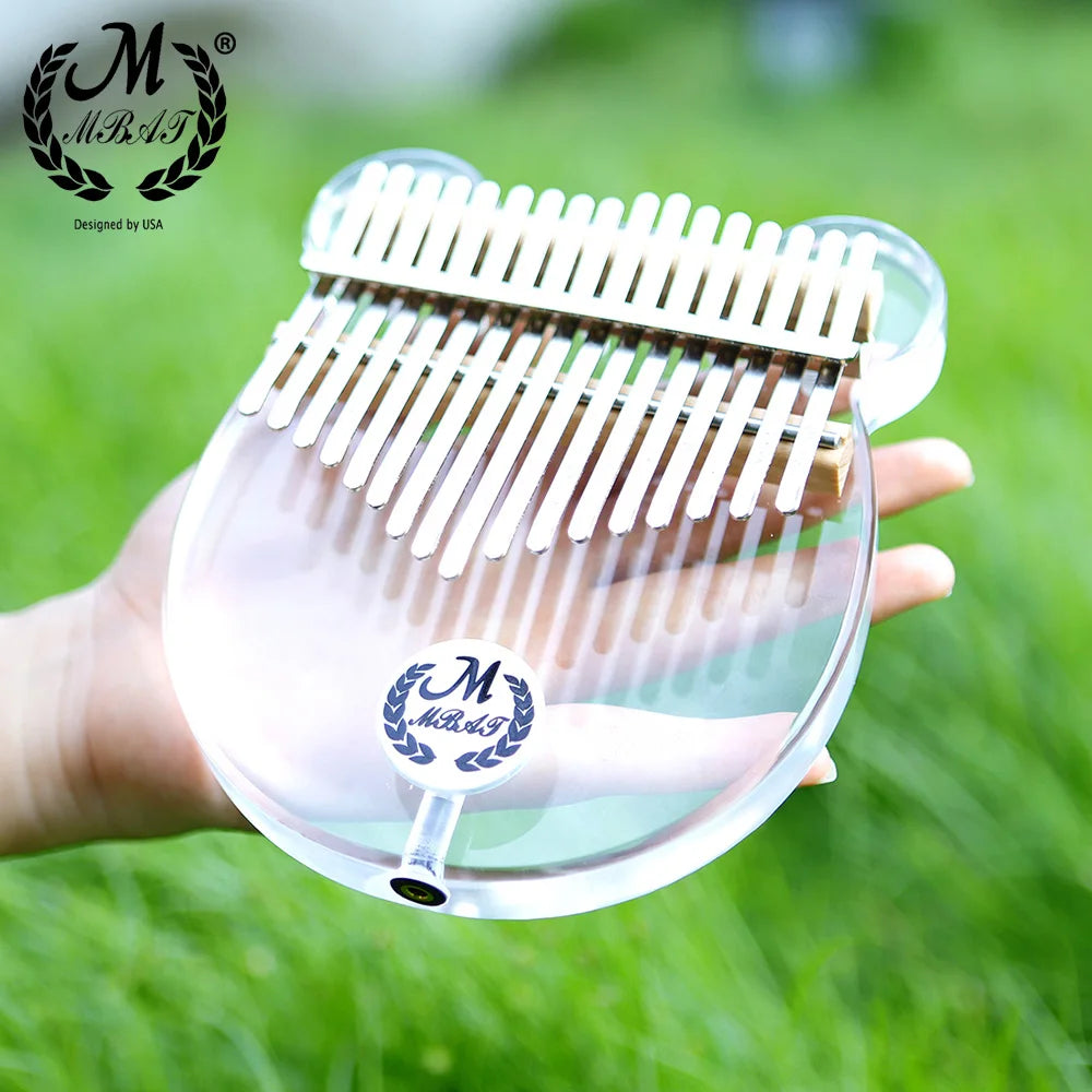M MBAT 17 Key Acrylic Kalimba Thumb Piano Musical Instrument Gift Transparent Crystal Cartoon Bear Design Connectable Speakers