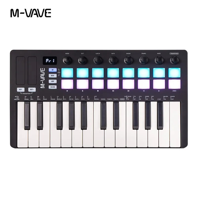 M-VAVE SMK-Ⅱ 25 Key MIDI Keyboard Controller with 16 RGB Drum Pads, Bluetooth Semi Weighted Professional Dynamic Keybed
