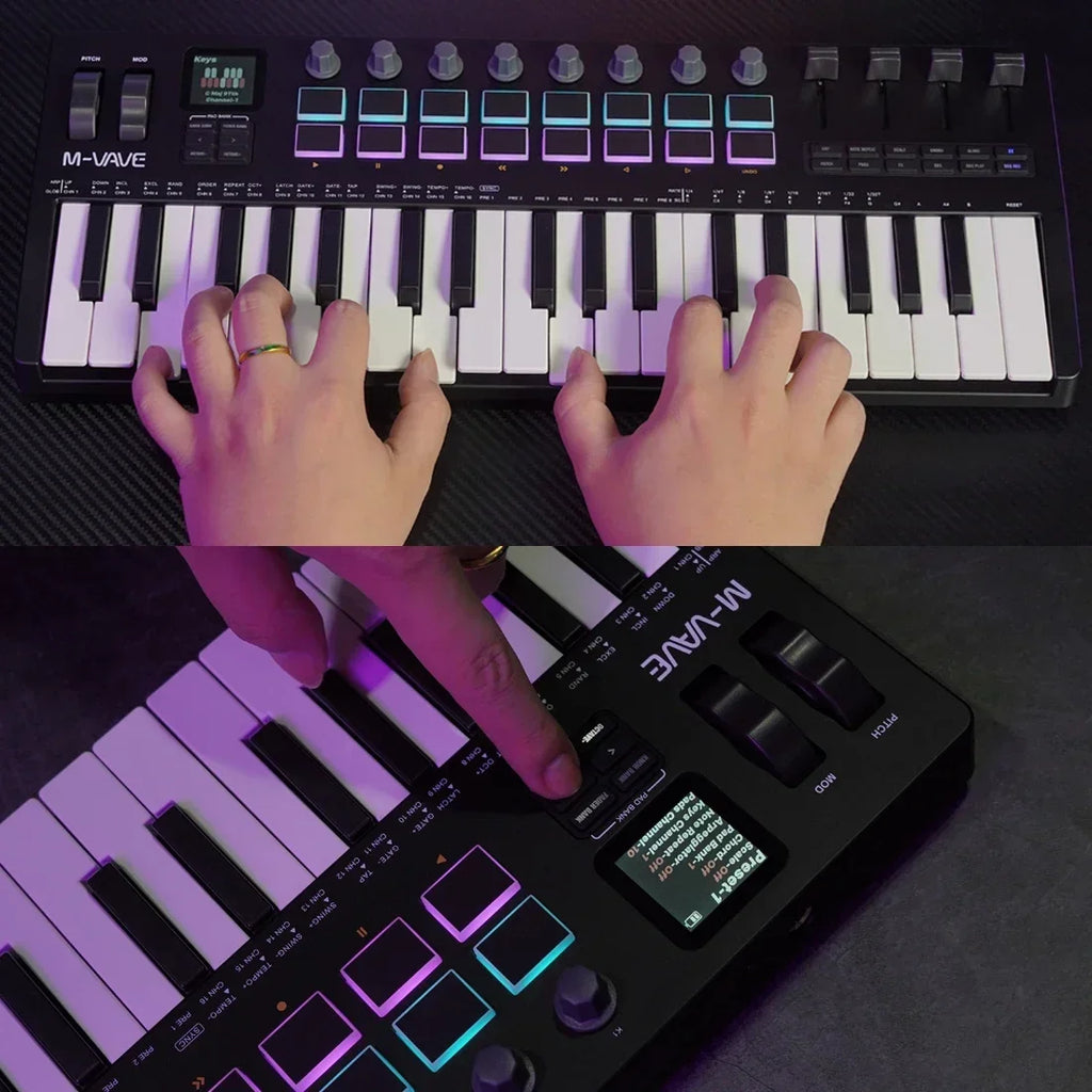M-VAVE SMK-37 Pro Keyboard 37 Key MIDI Controller With Built-in Synth Engine 8 Knobs + 16 RGB Pads 37 Key MIDI Controller