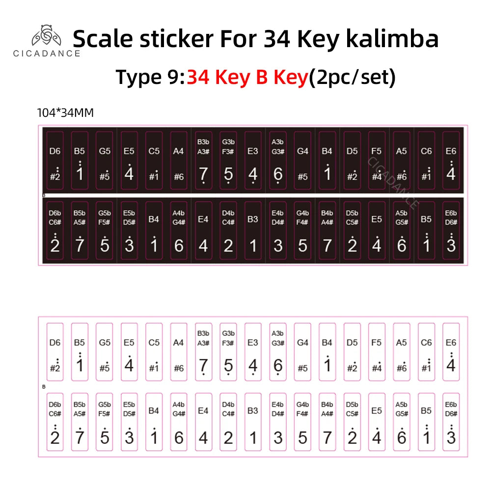 CICADANCE Kalimba Scale Sticker 17/21/34 Key Calimba Note Sticker Thumb Piano Music Learning Accessories For Beginner Kids
