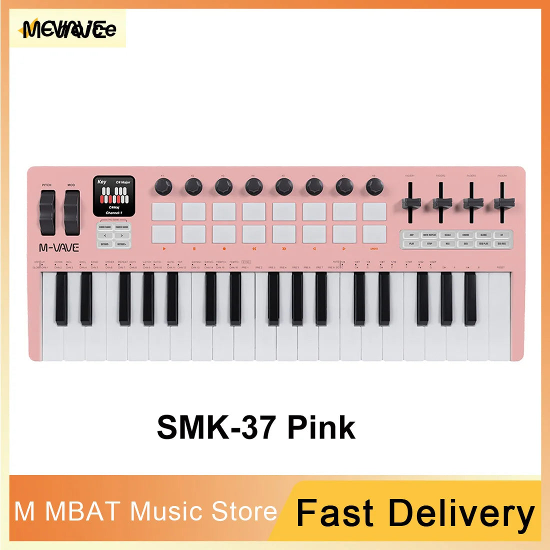 M-VAVE SMK 37 PRO 37 Key RGB MIDI Keyboard with 16 Drum Pads Sound Source Wireless Multi-System Connection Support for Musicians