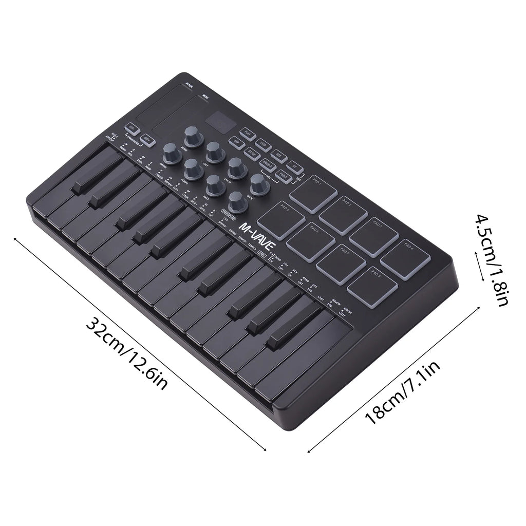 MIDI Keyboard Controller Beat Maker Machine Rechargeable 25 Keys MIDI Keyboard Portable Arranging Strike Pad RGB Backlight MIDI