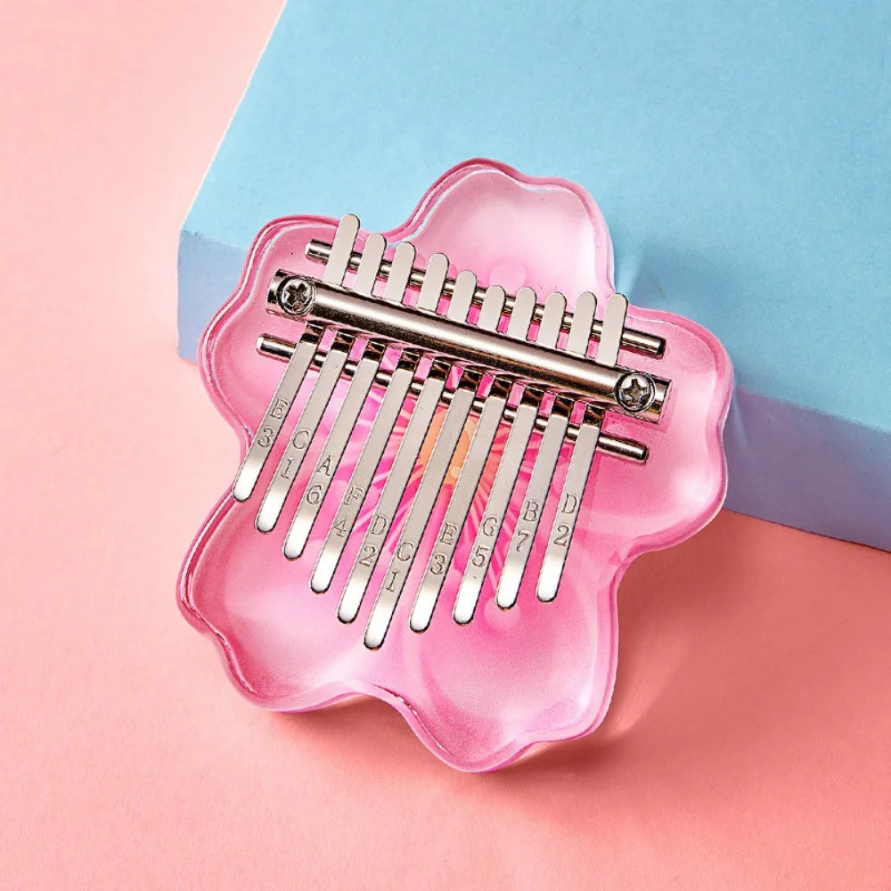 10 Keys Kalimba Cute Mini Musical Keyboard Acrylic Transparent Cherry Blossoms Kalimbas Professional Fingers Piano Gift for Girl
