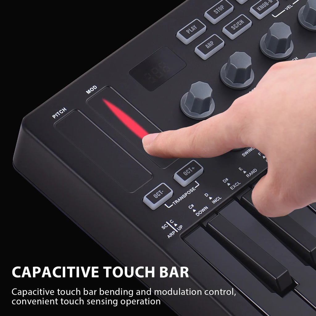 MIDI Keyboard Controller Beat Maker Machine Rechargeable 25 Keys MIDI Keyboard Portable Arranging Strike Pad RGB Backlight MIDI