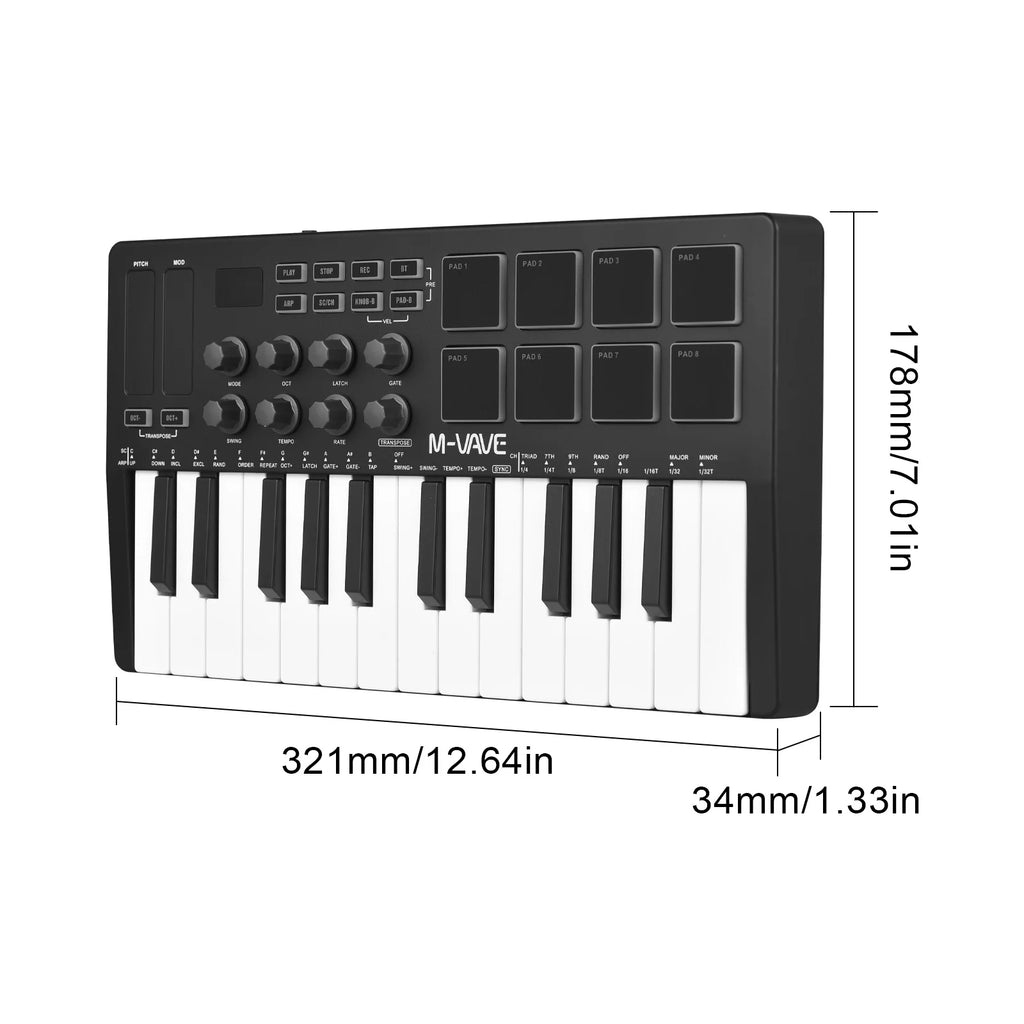 M-VAVE 25-Key MIDI Control Keyboard Mini Portable USB Keyboard MIDI Controller with 25 Velocity Sensitive Keys 8 RGB Backlit