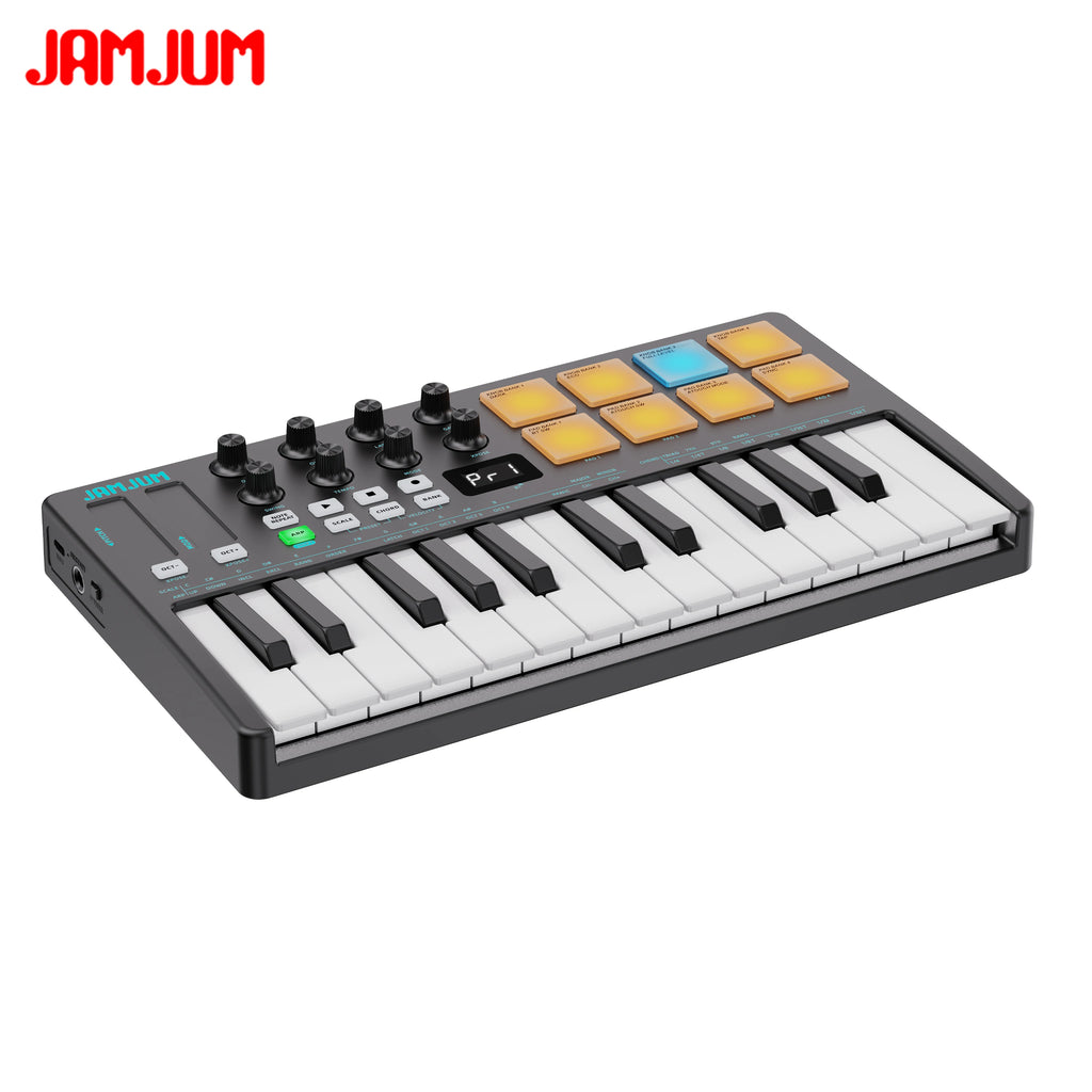 JAMJUM 25 KEY Midi Keyboard with A Wireless Midi Receiver Customized 8 RGB Backlit Pad Compact Portable Rechargeable Battery