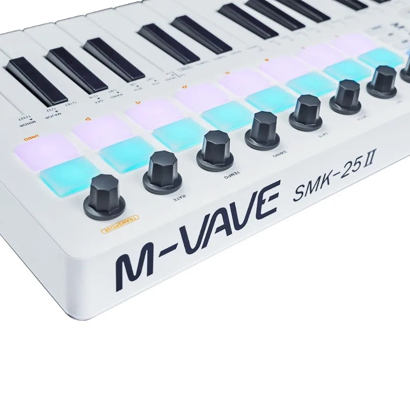 M-VAVE SMK-Ⅱ 25 Key MIDI Keyboard Controller with 16 RGB Drum Pads, Bluetooth Semi Weighted Professional Dynamic Keybed