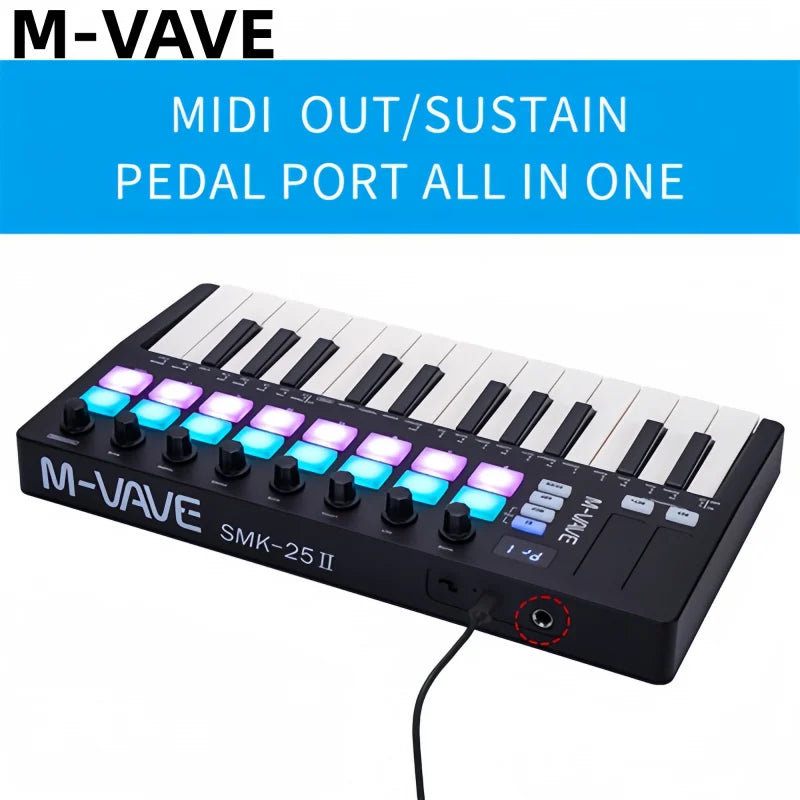 M-VAVE SMK-25 II MIDI Keyboard Controller, 25 Mini Keys 16 RGB Drum Pads 8 Knobs USB with DAW Software for Music Production