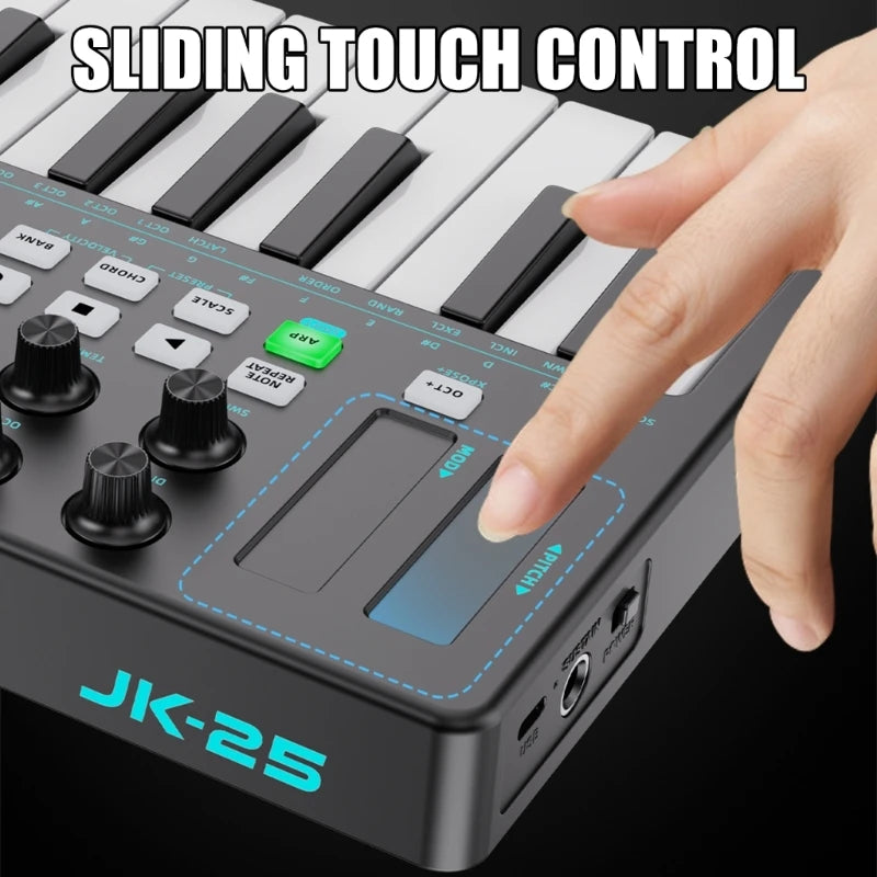 Professional 25 Portable MIDI Controller with Responsive Keys and Colorful Pad Plastic Texture for Various Devices 24BD
