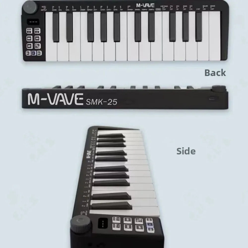 M-VAVE SMK-25mini MIDI Keyboard Rechargeable 25-Key MIDI Control Keyboard Instrument Mini Portable USB Keyboard MIDI Controller