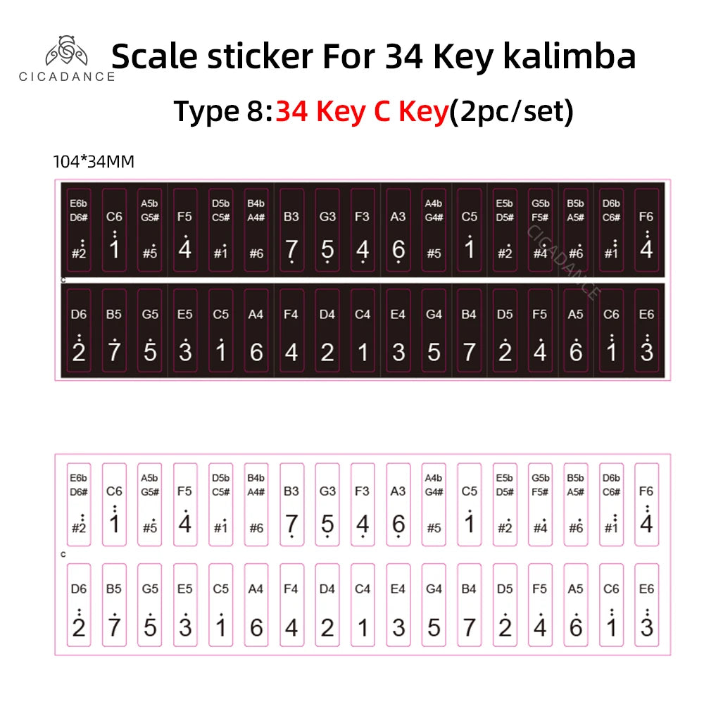 CICADANCE Kalimba Scale Sticker 17/21/34 Key Calimba Note Sticker Thumb Piano Music Learning Accessories For Beginner Kids