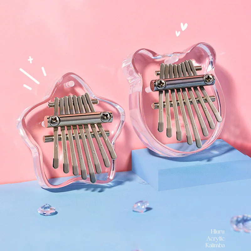 Hluru 8 Keys Mini Kalimba Transparent Crystal Kalimba Acrylic Thumb Piano Acoustic Finger Piano Portable Music Instrument ﻿ ﻿