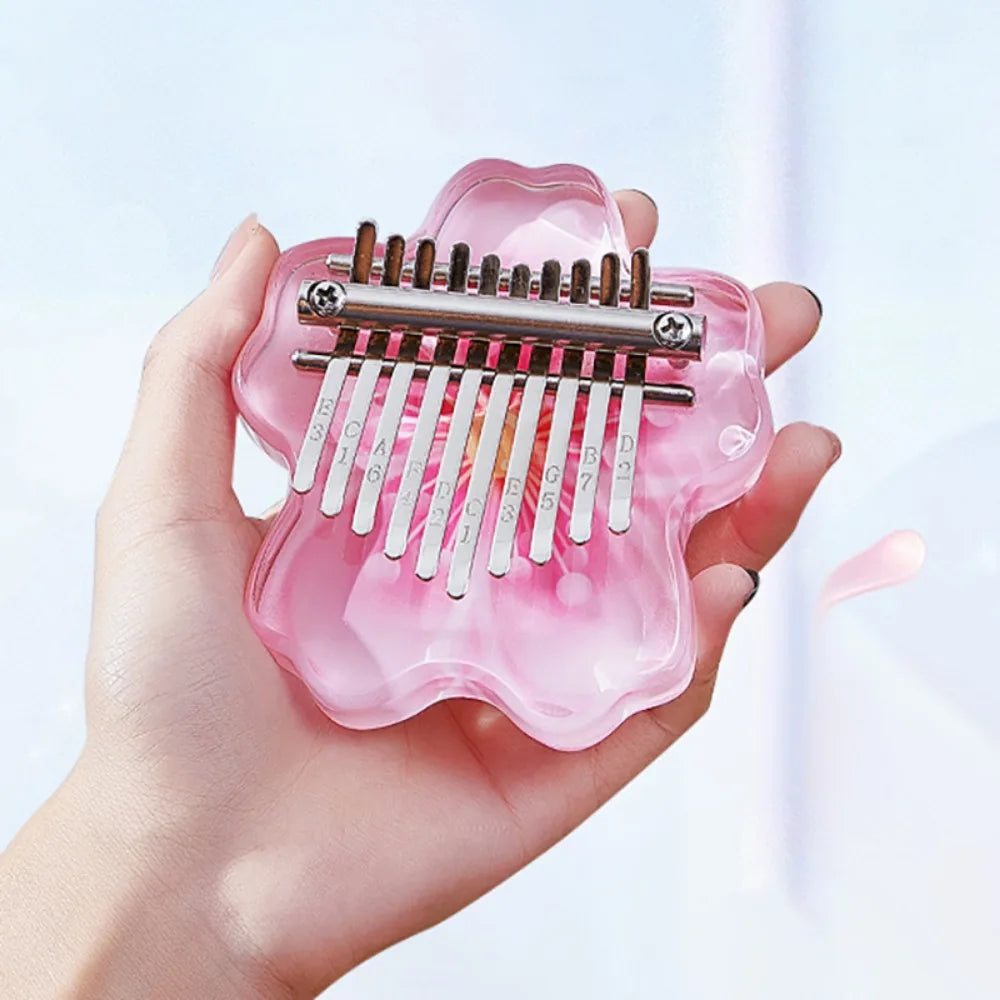 10 Keys Kalimba Cute Mini Musical Keyboard Acrylic Transparent Cherry Blossoms Kalimbas Professional Fingers Piano Gift for Girl