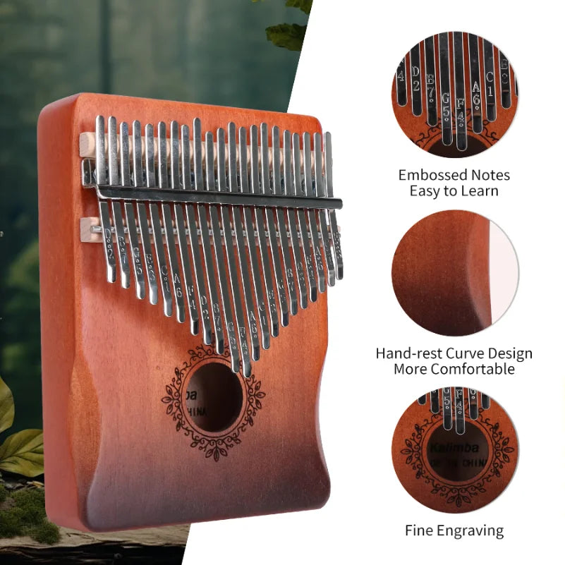 21-Key Ergonomic Kalimba Thumb Piano, Portable Retro Mbira with Tuning Hammer & Guide, Great for Beginners & Pros